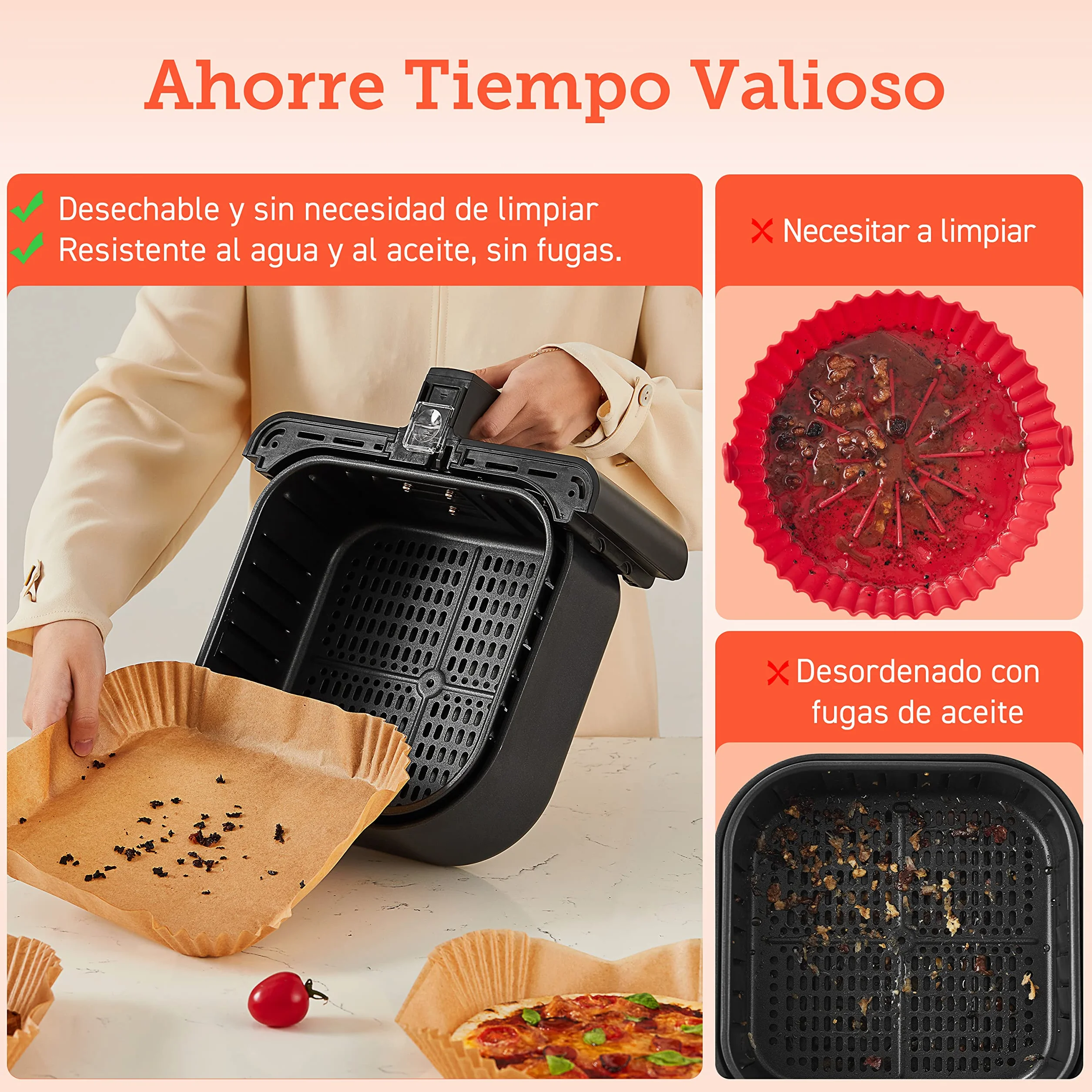 Cosori Papel Horno Freidora sin Aceite 100 Piezas Cuadrado Desechable Antiadherentes Prueba Grasa Air Fryer 4,5-6 L Horno Sartén Microonda 20 cm