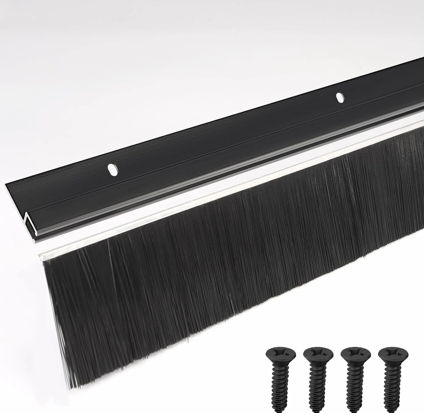 Burlete de Cepillo para Puertas - Marco de Aluminio Negro, Retsun Burlete de Pelo Antipolvo e Intemperie, para Puerta de Entrada, Garaje e Interior