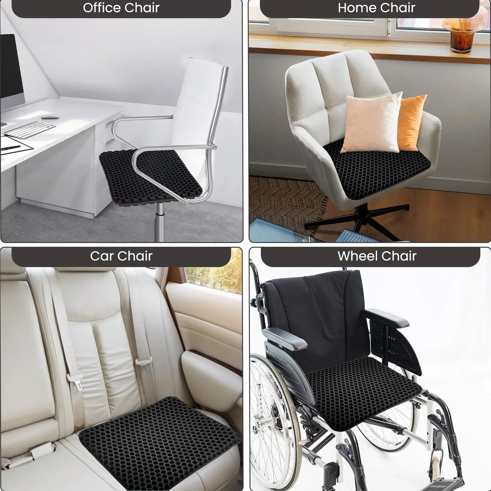 Cojin de Gel Grueso Antiescaras Antideslizante Transpirable para Silla Oficina Coche Hogar