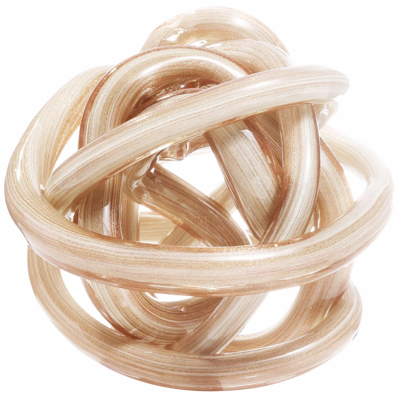 Luxury Lane Bola de cristal soplada a mano con nudo infinito Sommerso Art Orbit para decoración del hogar, centro de mesa de 4 pulgadas de alto, decoración de mesa, oro blanco