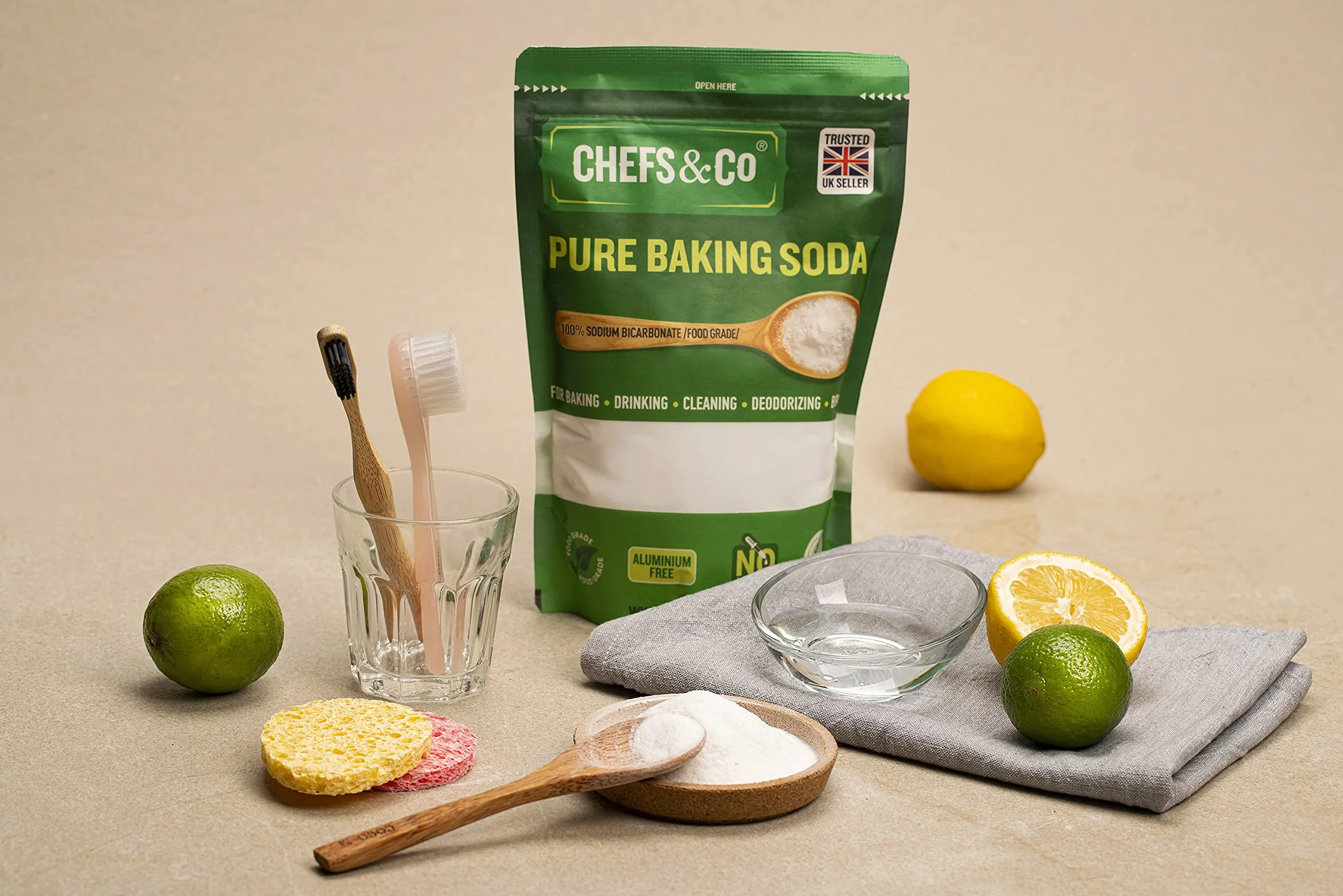 CHEFS & CO Bicarbonato de sodio 1KG Grado Alimentario Sin aluminio Sin gluten