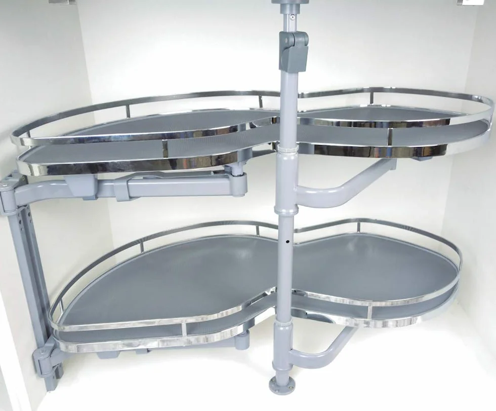 Organizador DE RINCÓN de Cocina para Armario de 900mm – 2 bandejas – Cierre Suave – RINCONERO con Apertura para Muebles de Derecha y Muebles de Izquierda – Color Gris (Derecha)