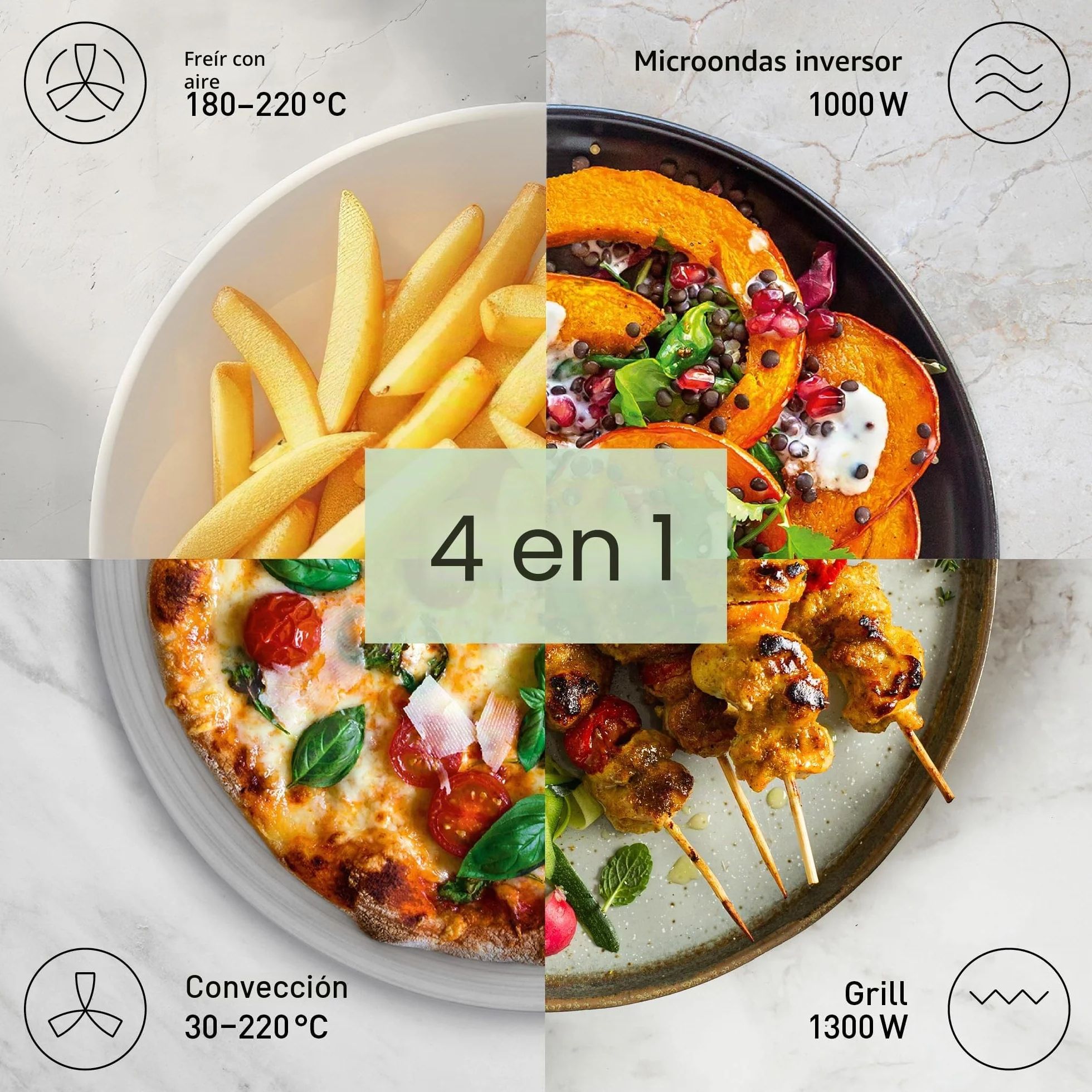 Panasonic NN-CT55RWEPG Horno Microondas Combinado 4 en 1 de 27 L con Freidora De Aire, Inverter de 1000 W, Grill de 1300 W, Convección, 19 Programas Automáticos, Blanco