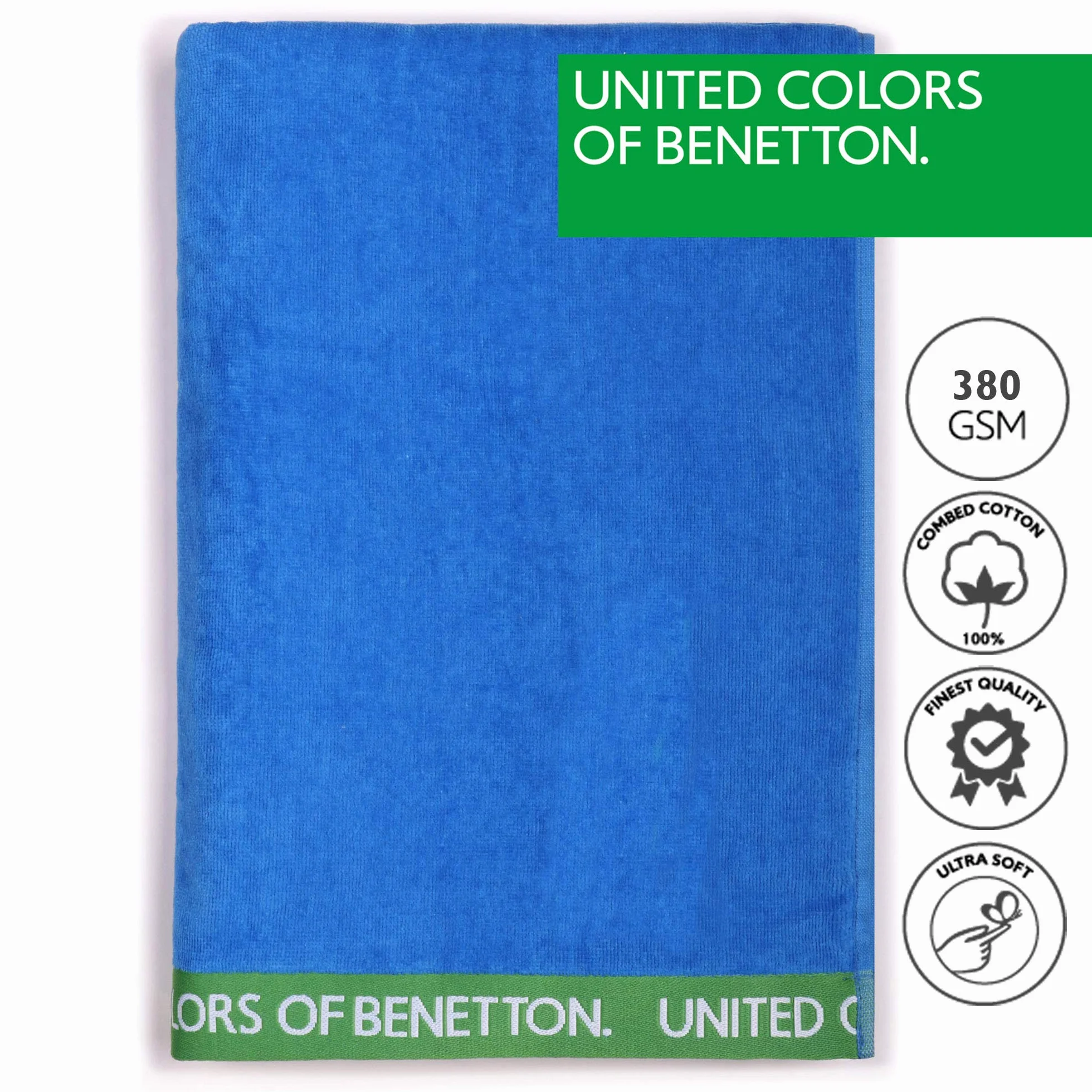 UNITED COLORS OF BENETTON, Toalla de playa 90x160cm 380gsm velour 100% algodón azul Casa Benetton, 90x160