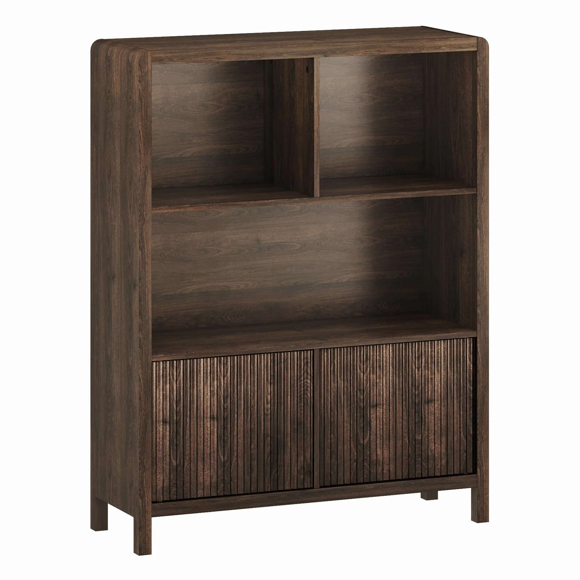 [en.casa] Aparador Alto Lukkodso con Compartimentos Mueble Auxiliar con 2 Puertas Variables Rectangular Armario Multiusos 103 x 80 x 28 cm - Efecto Nogal