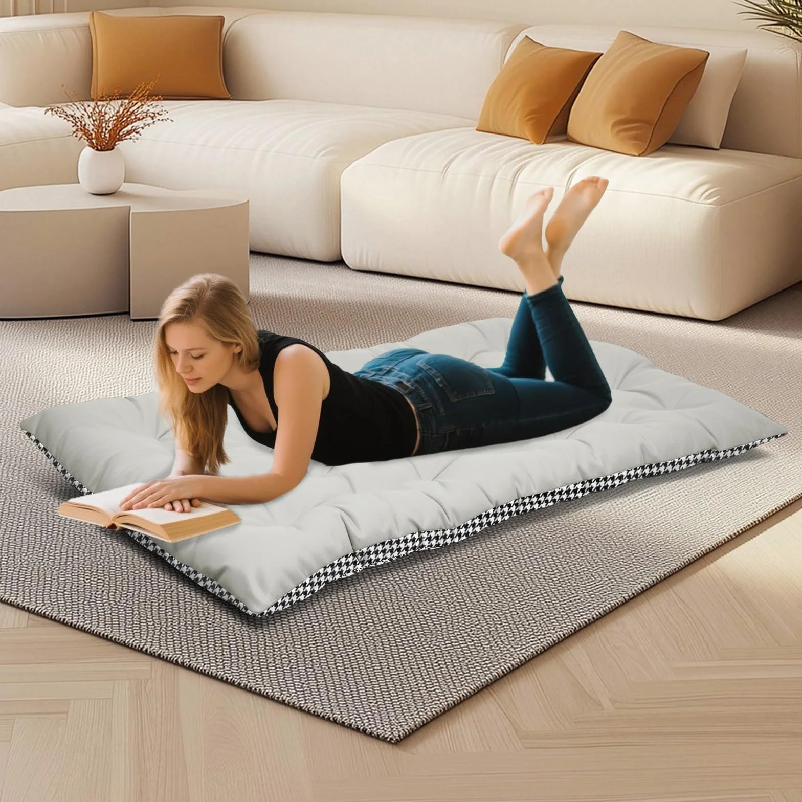 Mecedora para interior y exterior, ergonómica, para salón, silla de relax con acolchado, soporta hasta 300 kg, para jardín, dormitorio, salón, esquina, porche (beige)