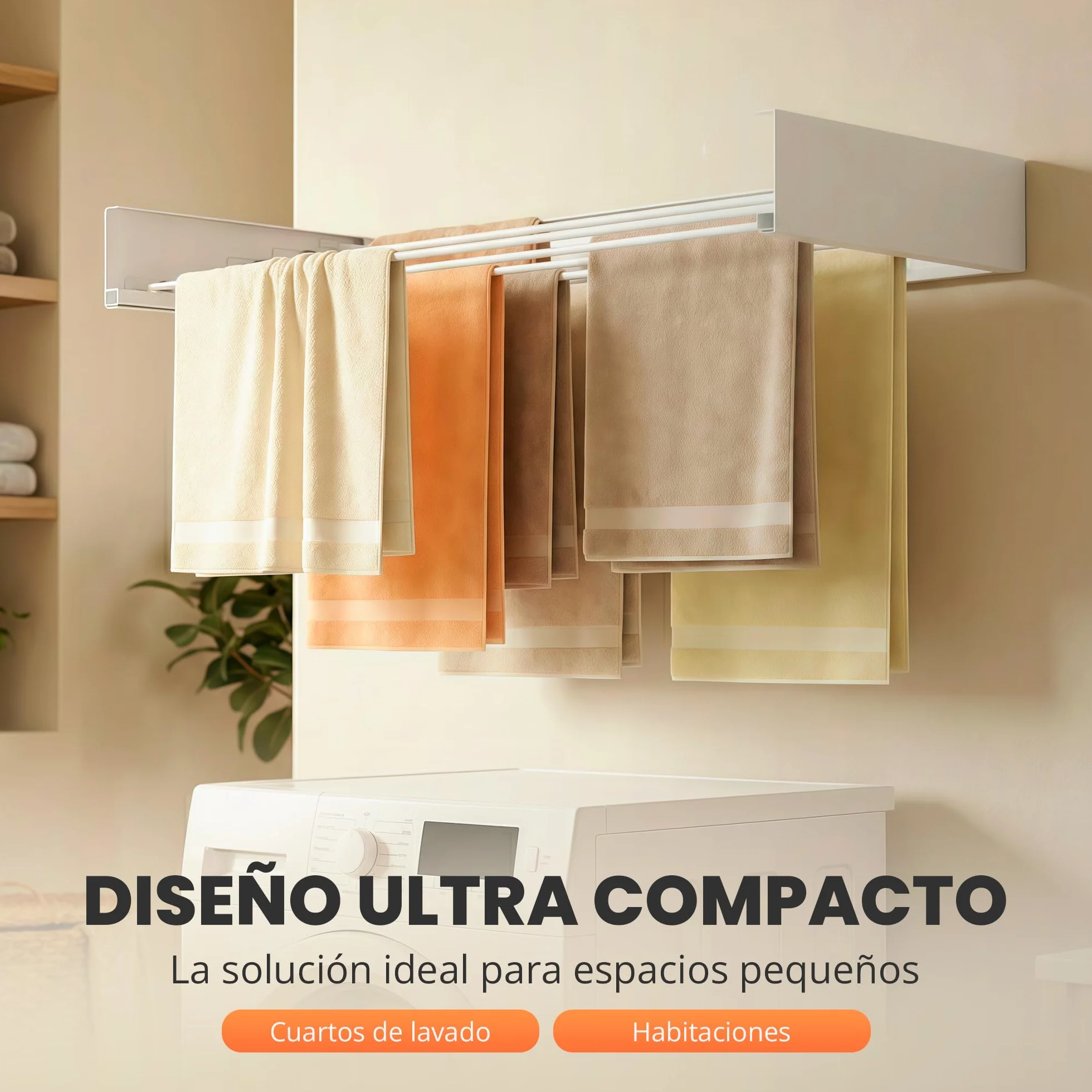 Tendedero Pared Plegable Retractil 120cm, 30 kg Capacidad, Blanco