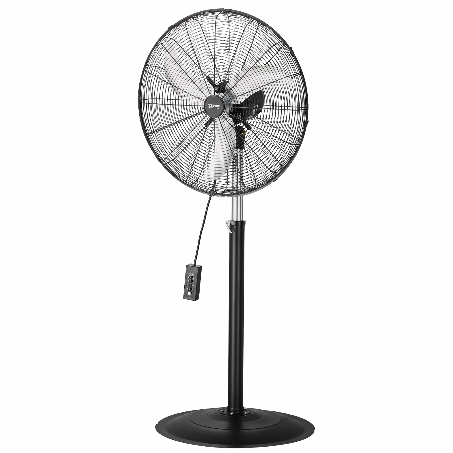 VEVOR Ventilador Oscilante de Pedestal 67 cm, Altura Ajustable de 131 a 193 cm Ventilador de Pie 3 Velocidades de Alta Potencia, para Sala de Estar, Hogar, Oficina, Negro, 670 x 600 x 1930 mm
