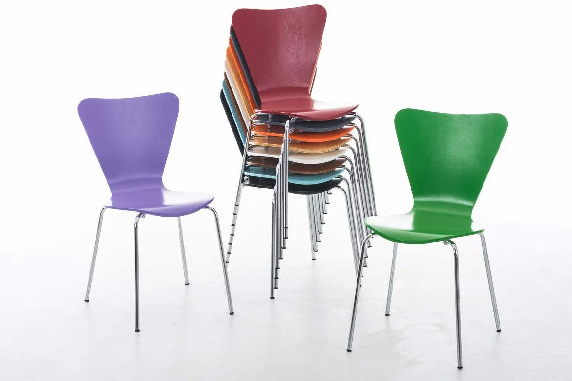 CLP Silla de Visita Apilable Calisto I Silla de Comedor Apilable & Asiento de Madera I Silla de Cocina con Base de Metal, Color:Natura