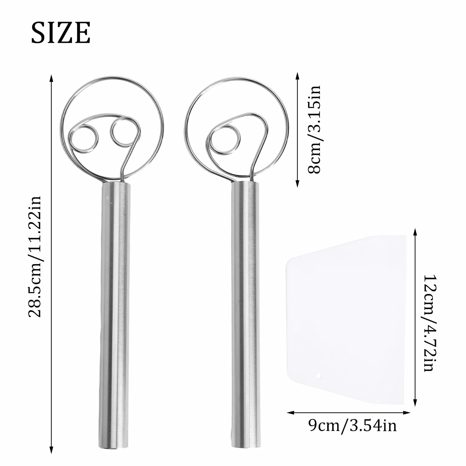 Batidor Danés Acero Inoxidable 304 para Masa Pizza Pan Doble Espiral