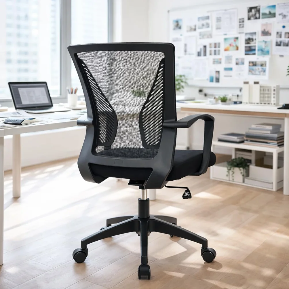 Silla de Oficina Ergonómica con Ruedas Giratorias y Soporte Lumbar, Respaldo de Malla Transpirable, 150kg