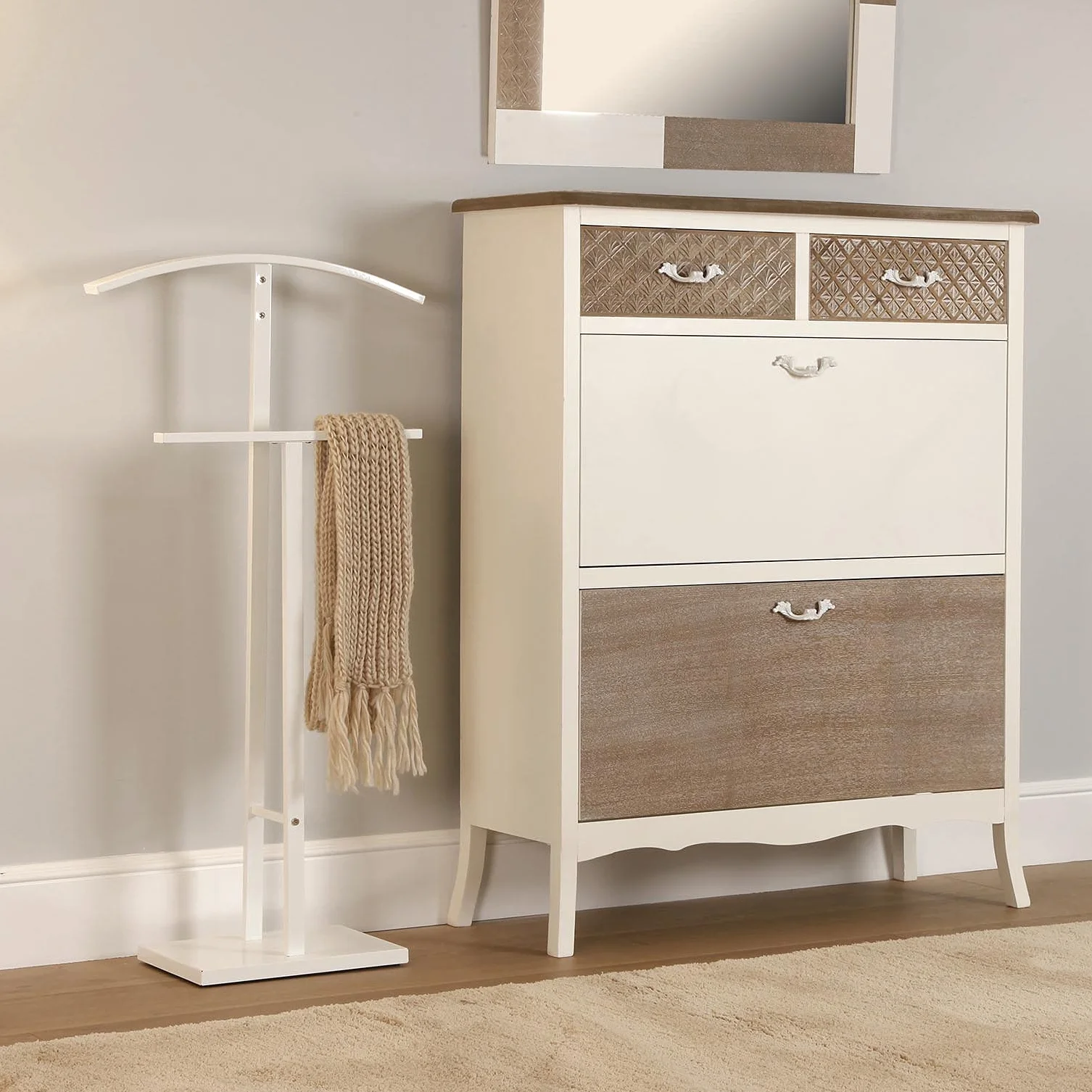 Versa Lund Galán de Noche Moderno Multifuncional con 2 Perchas, 100 x 20 x 52 cm, Acero, Blanco
