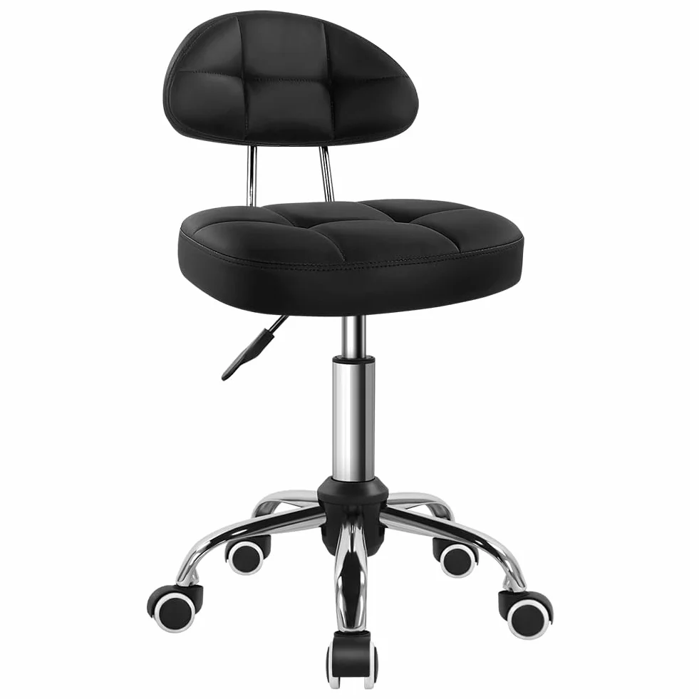 BFTOU Taburete giratorio cuadrado con ruedas ajustable silla respaldo blanco