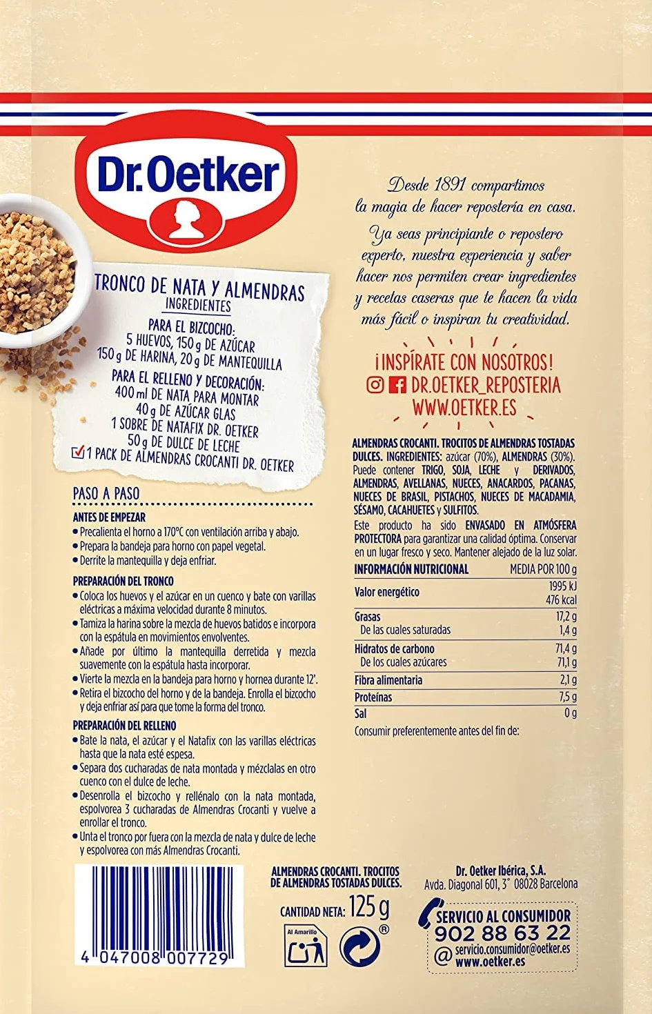Dr. Oetker Almendras Crocanti, Almendras Caramelizadas Tostadas para Repostería, Bolsa 125g