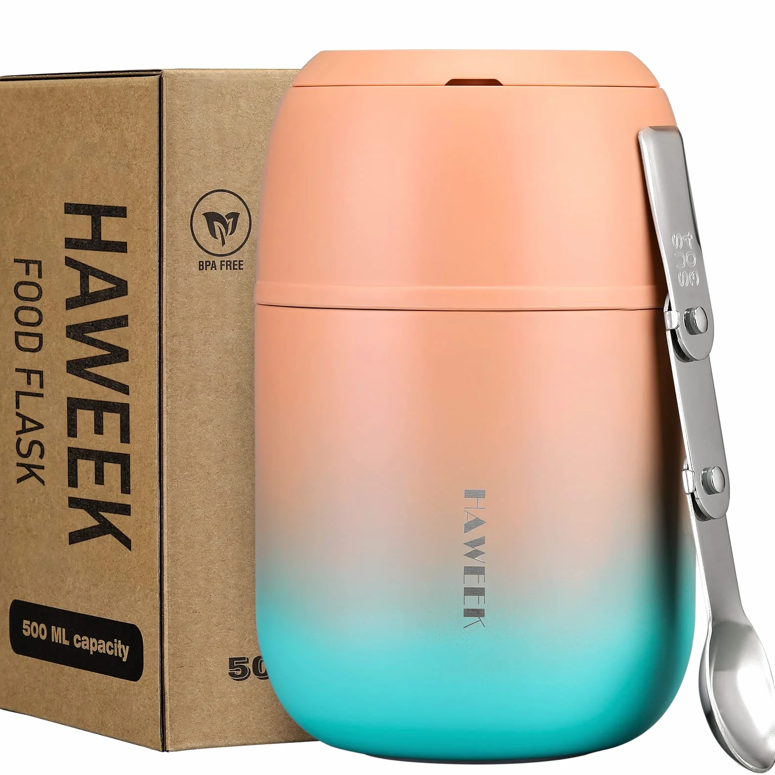 Contenedor de alimentos aislado de 17 onzas, termo de sopa para adultos de comida caliente, lonchera al vacío de acero inoxidable con cuchara plegable, térmica portátil para adultos y niños,