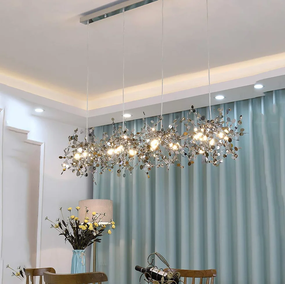 Colgante moderno para el accesorio de iluminación de la sala de estar del guardarropa, pequeño durante la luz, candelabros de fuegos artificiales creativos, candelabro de arte de acero inoxi