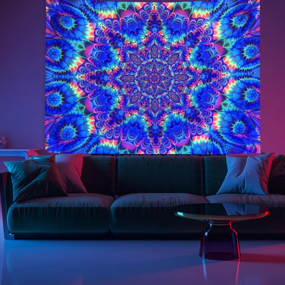 Tapiz de Pared Fluorescencia UV Mandala Indio Hippie 150x200 cm