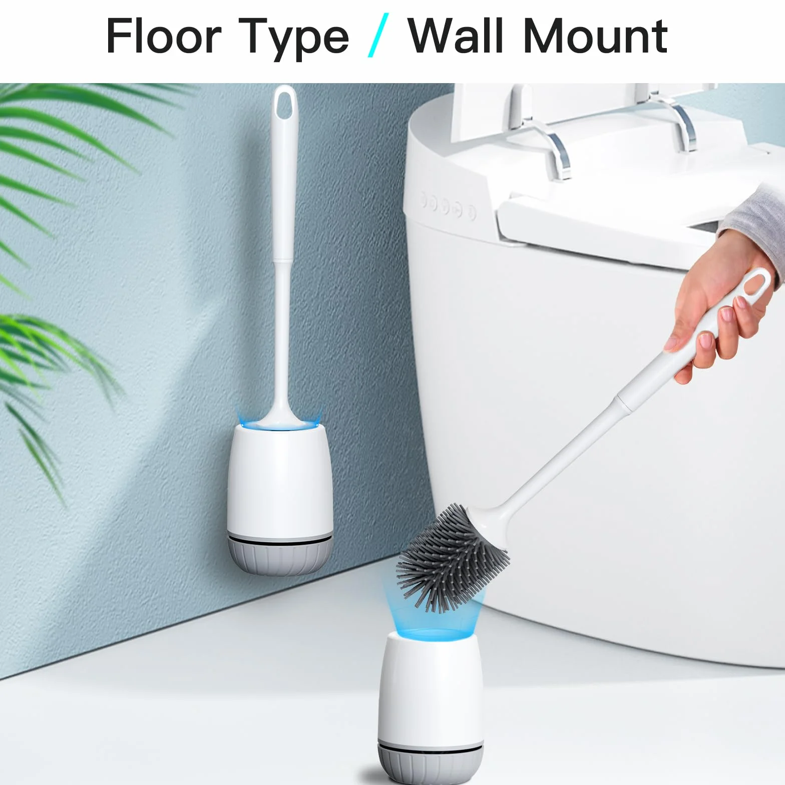 EWEIMA Escobilla de Baño Silicona con Secado Rápido Soporte Ventilado, Montaje en Pared o Suelo
