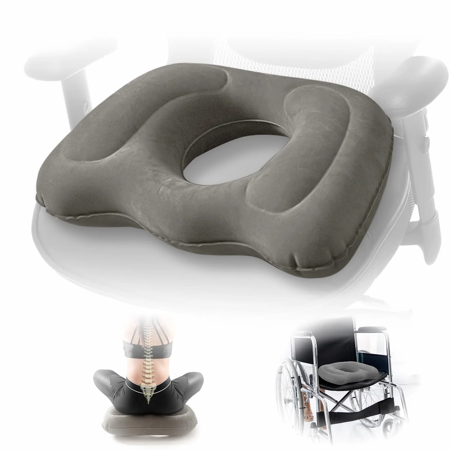 Cojín Asiento Multifuncional Hinchable en Forma de Rosquilla para Hemorroides, Cóccix y Dolor Postquirúrgico