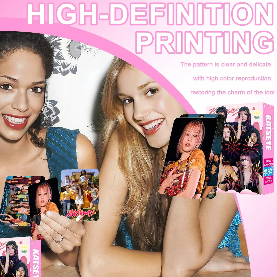 96 Piezas KATSEYE Tarjetas de Fotos Álbum de Tarjetas Conjunto Mini Merch Conjunto de Fotocards Regalo para Fans Chicas Fans