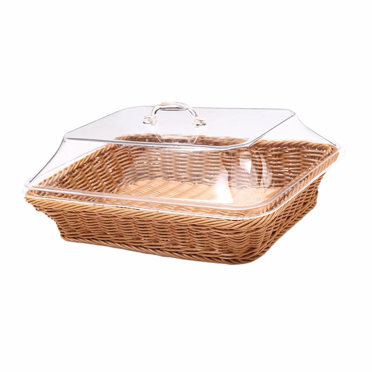 Cesta de pan tejida con tapa, cesta de frutas tejida a mano para panadería, cafeterías, pícnic, cocina, tamaño mediano