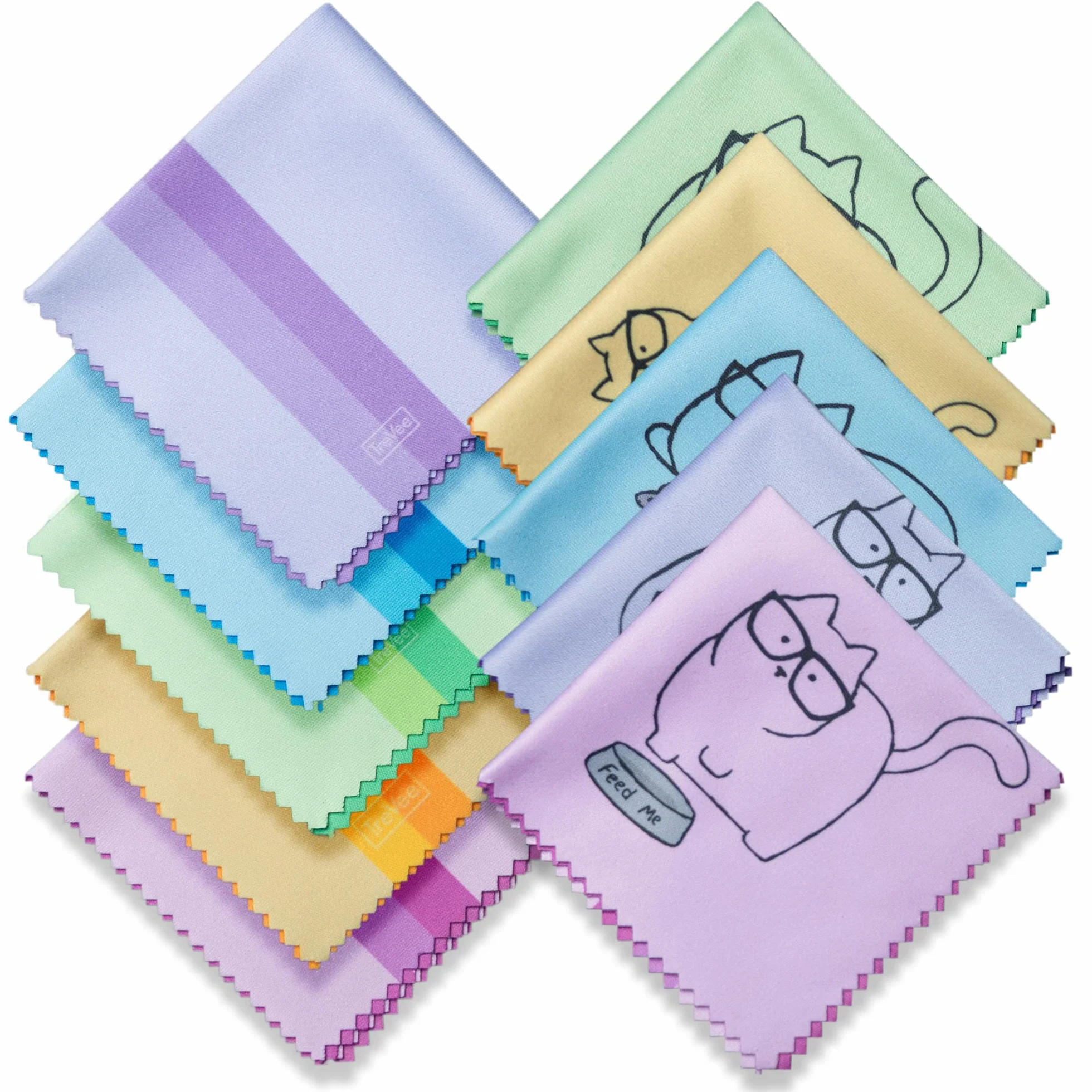 Paquete de 10 paños de Limpieza de Microfibra de diseño Lindo Multicolor con Dibujo de Gatito para Limpiar Lentes, Gafas, Gafas de Sol, Lentes y teléfono Celular