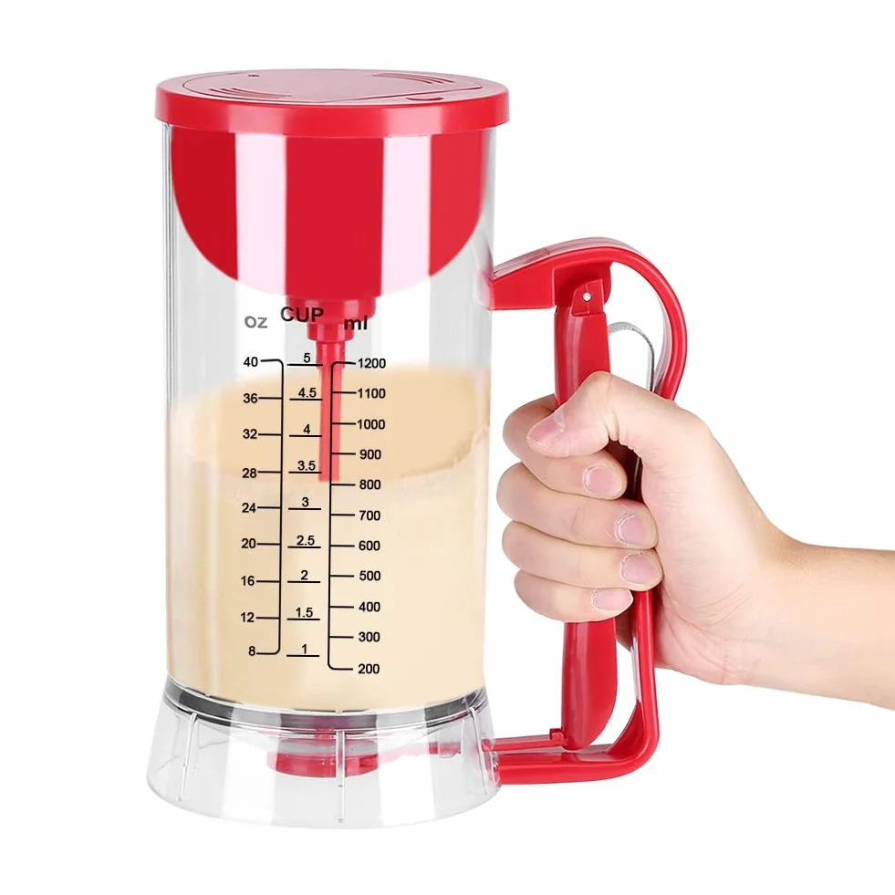 Dispensador de Masa Eléctrico 2 en 1, 1200mL, con Mezclador y Porcionador para Tartas, Waffles, Crepes, Tortitas, con Tapa y Balanza