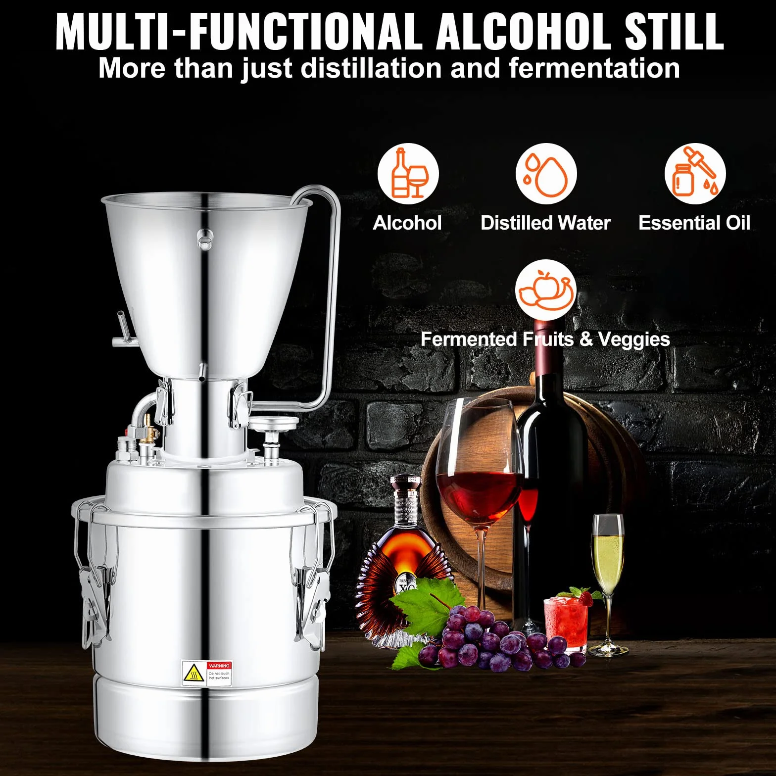 VEVOR Destilador de Alcohol 10L Acero Inoxidable Bomba de Agua 6,8-8 W Kit de Destilación