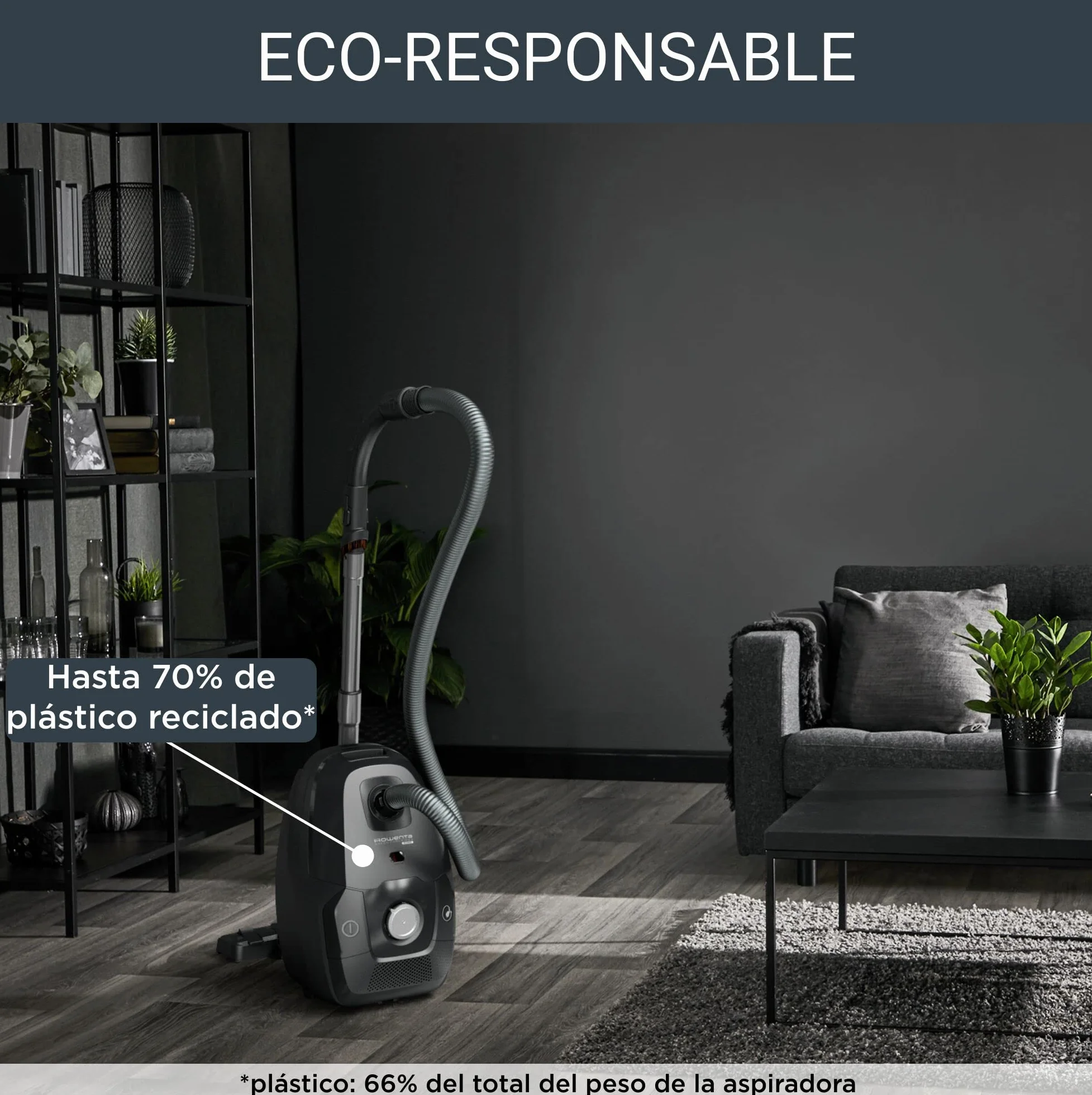 Rowenta Force Max Silence - Aspirador con bolsa de 900 W, hasta un 82% reciclable, gran filtración HEPA más de 99,98%, depósito de 4,5 L, cable de 8,4 m, incluye accesorios tapicerías, negro