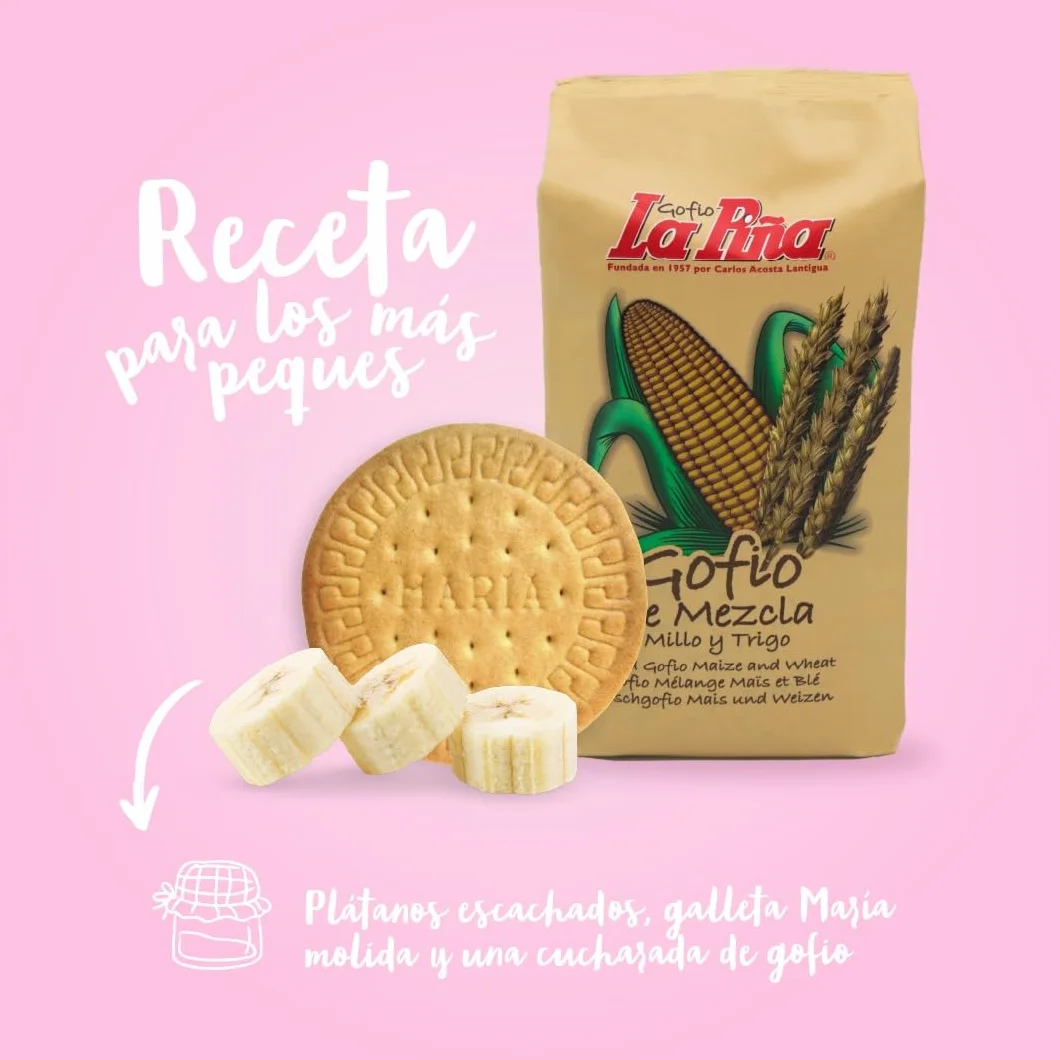 Gofio La Piña Mezcla 500g Gofio Canario de Millo y Trigo Tostado Fuente Natural de Fibra y Proteínas Vegetales
