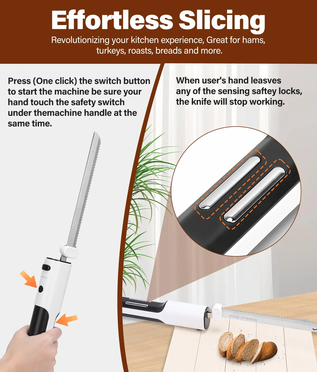 PAHTTO cuchillo eléctrico para cortar carne pan verduras fruta, inalámbrico cuchillo de cocina rebanador de pan con cuchillas dobles de acero inoxidable incl. caja, tenedor y tabla de cortar plegable