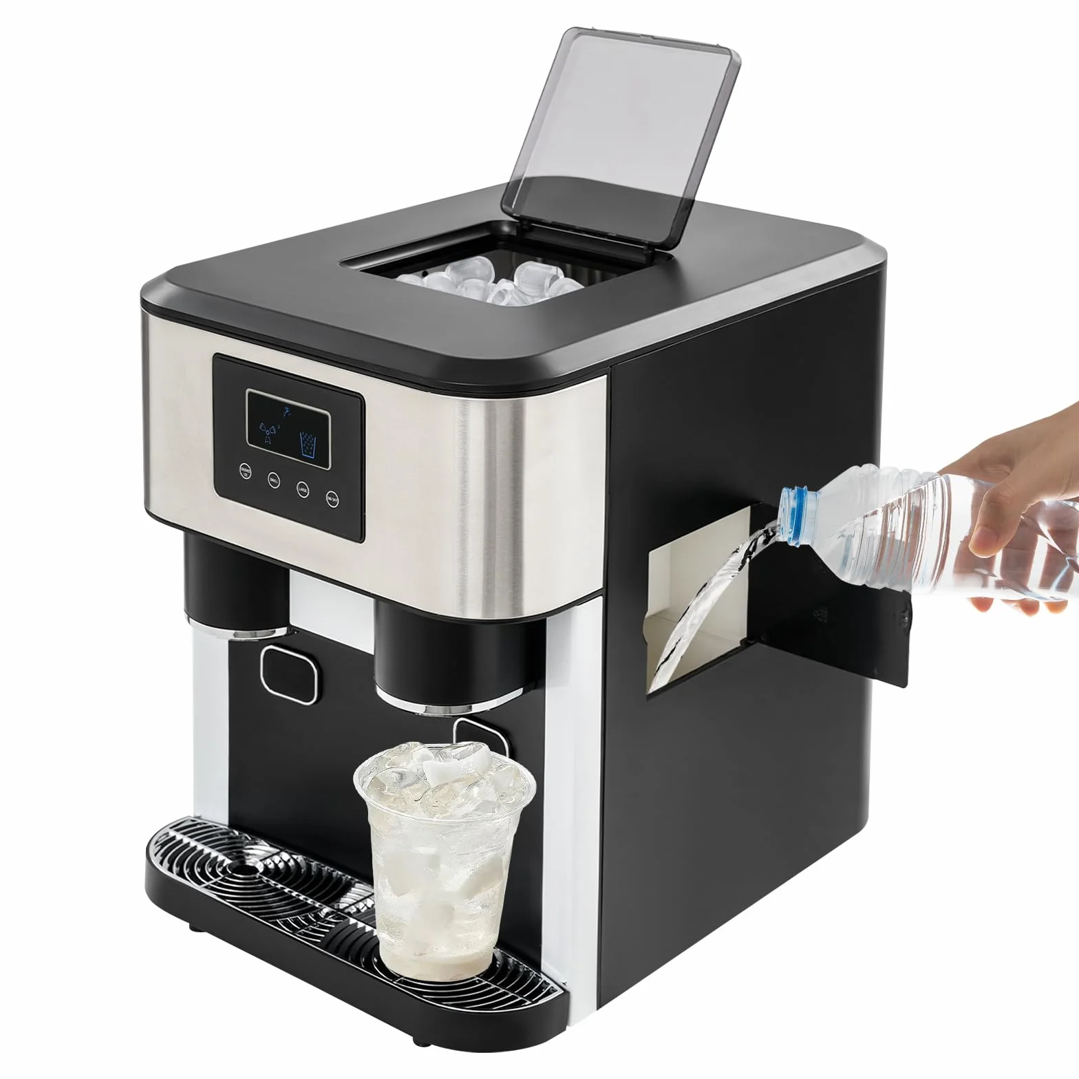 Máquina para Hacer Cubitos de Hielo Pequeña 3 en 1, Maquina de Hielo Doméstica con Hielo Picado, Hielo en Bala y Agua Fría, Autolimpiante, Máquina de Hielo de Mesa para el Hogar, Oficina