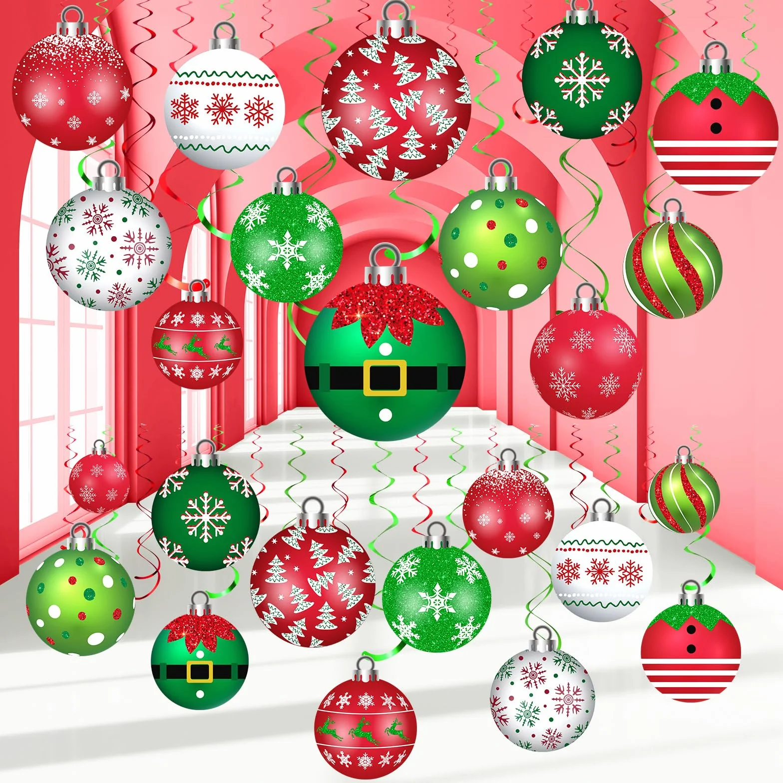 54 Decoraciones Colgantes de Navidad con Remolinos de Papel de Aluminio Adornos de Bola