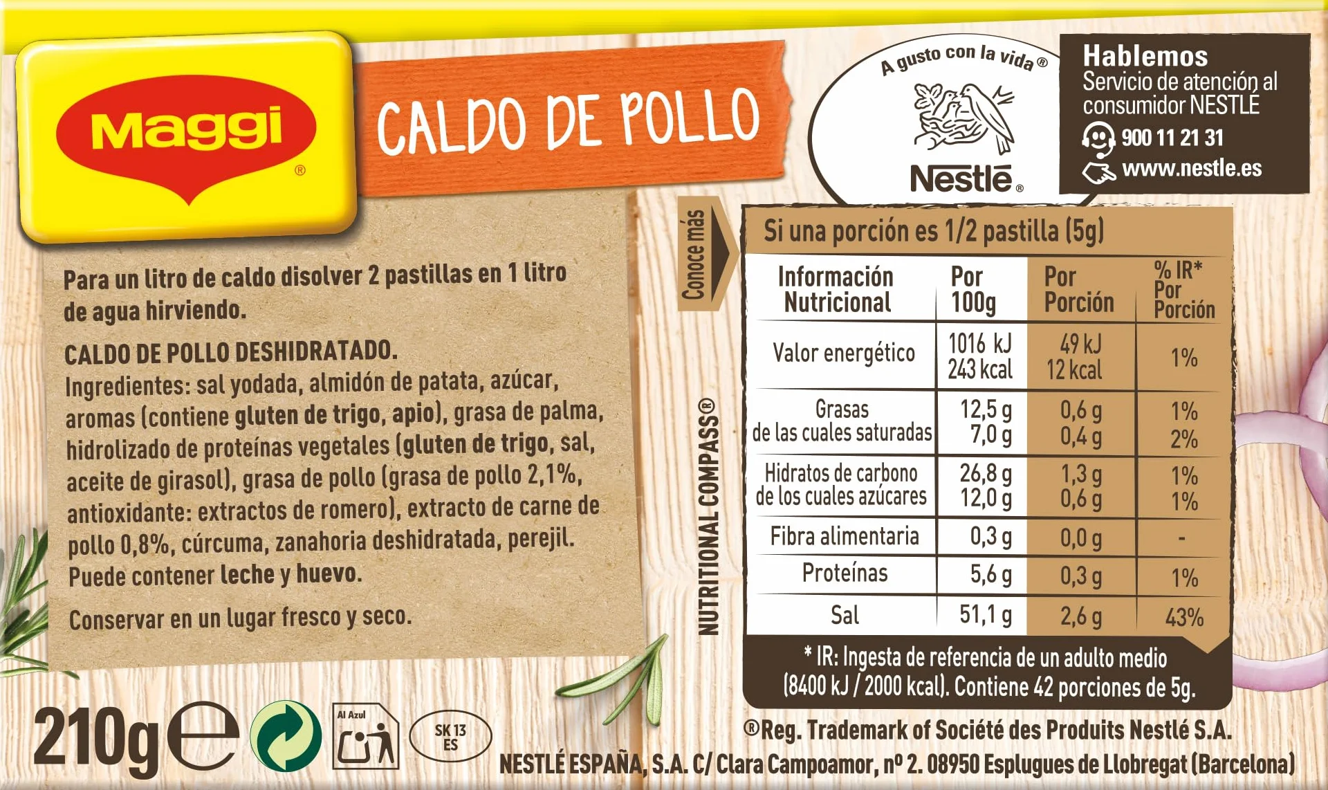 MAGGI Caldo de Pollo deshidratado 12 x 21 pastillas 10g 252 cubitos