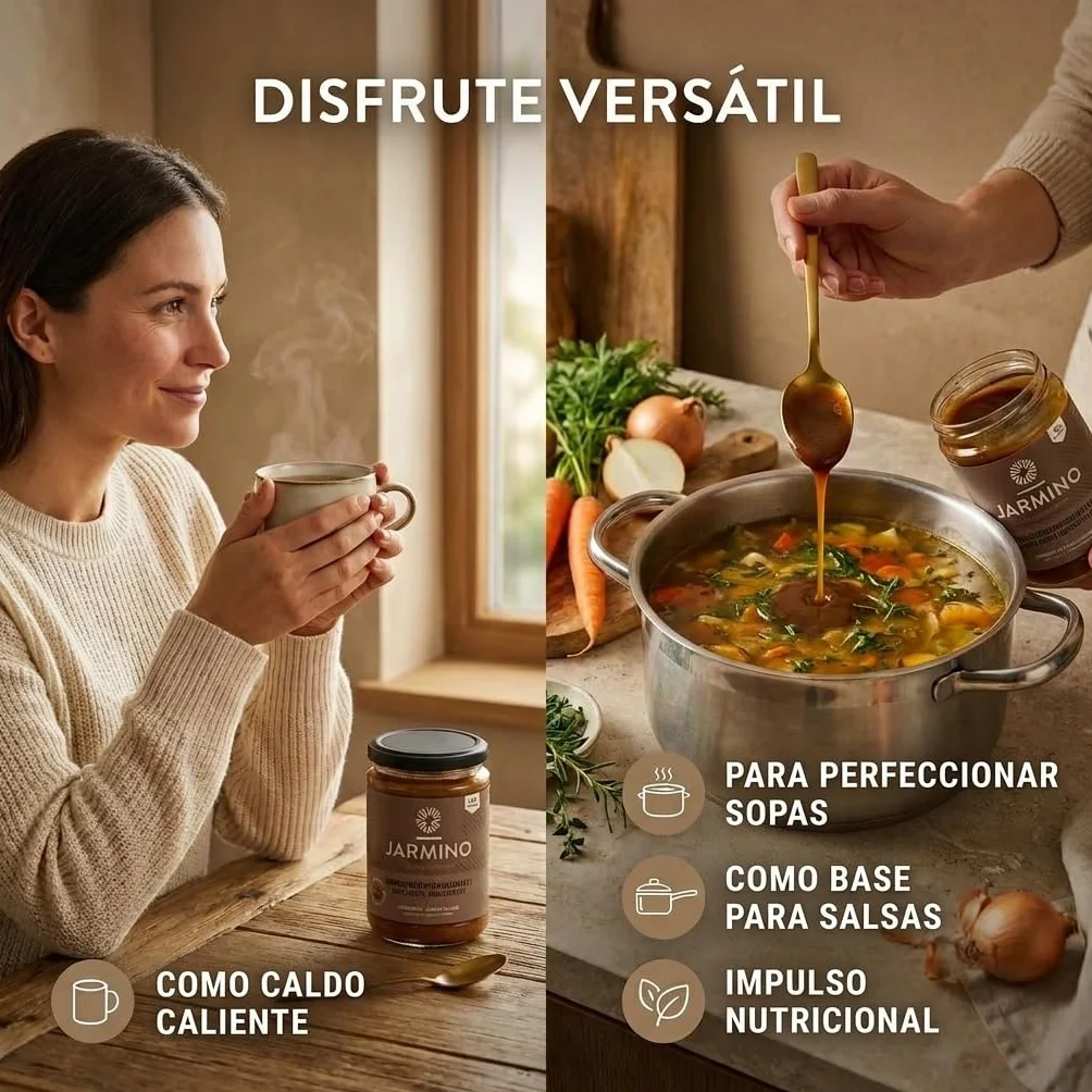 JARMINO Caldo de Huesos Orgánico Concentrado, Bone Broth de Res de Pastoreo, Colágeno Tipos 1 2 3, Keto Paleo AIP, 220 g
