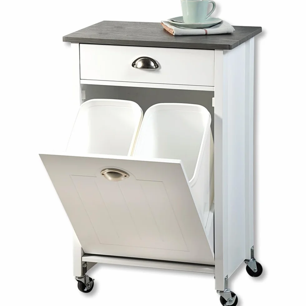 Kesper Carrito de Cocina con Sistema de separación de Basura, Material: Tablero de Fibra, plástico, Dimensiones: 50 x 79 x 37 cm, Color: Blanco, Gris | 25527 13