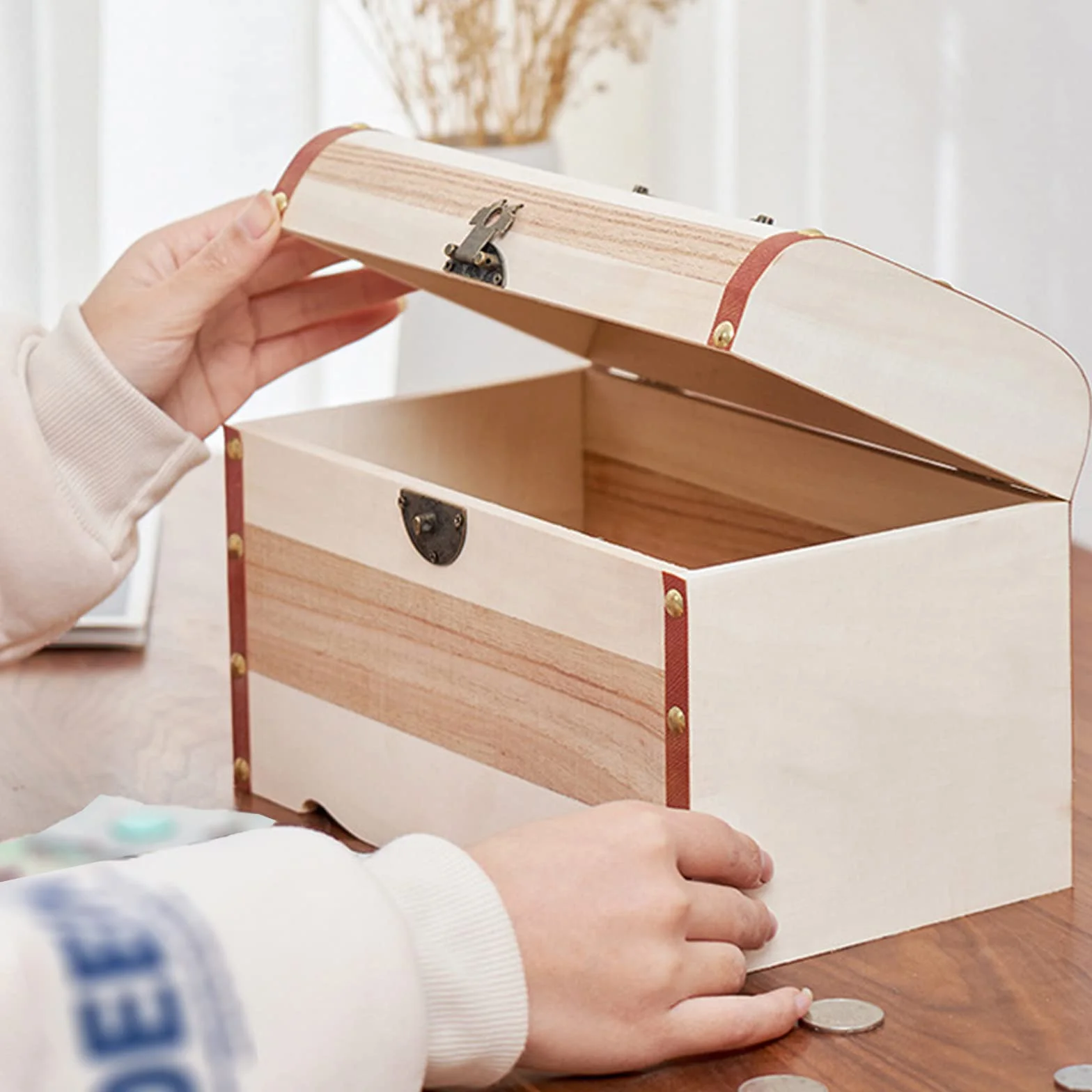 Alcancía Madera, Hucha con Cerradura,Cofre del Tesoro Vintage de Madera con Cerradura, para Almacenamiento, Hobby, Conservación