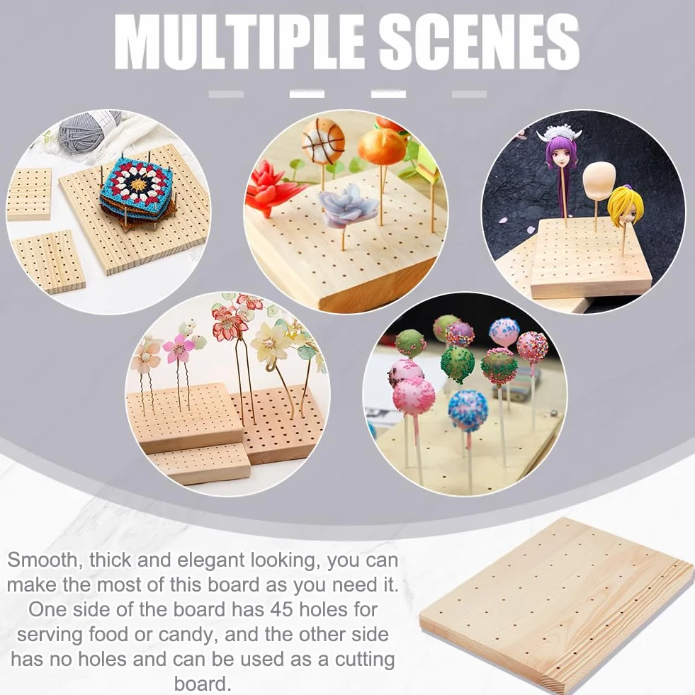 PH PandaHall Soporte de madera para brochetas de 45 agujeros, para alimentos, frutas, brochetas, suministros de catering, figuras de arcilla, bandeja de exhibición para aperitivos, cócteles, fiestas,