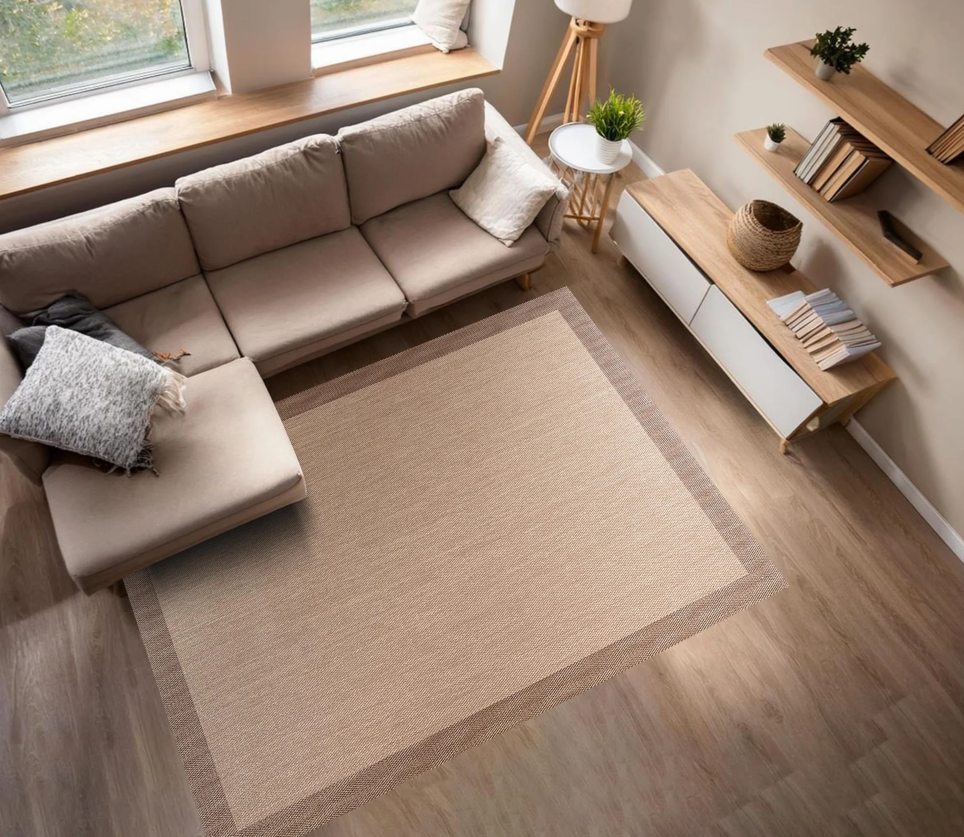 Alfombra Vinilica Salon Premium Alfombras de habitación Comedor baño Cocina Lavable Antideslizante y Resistente para Interior y Exterior Estores Basic Beige 120x180 cm