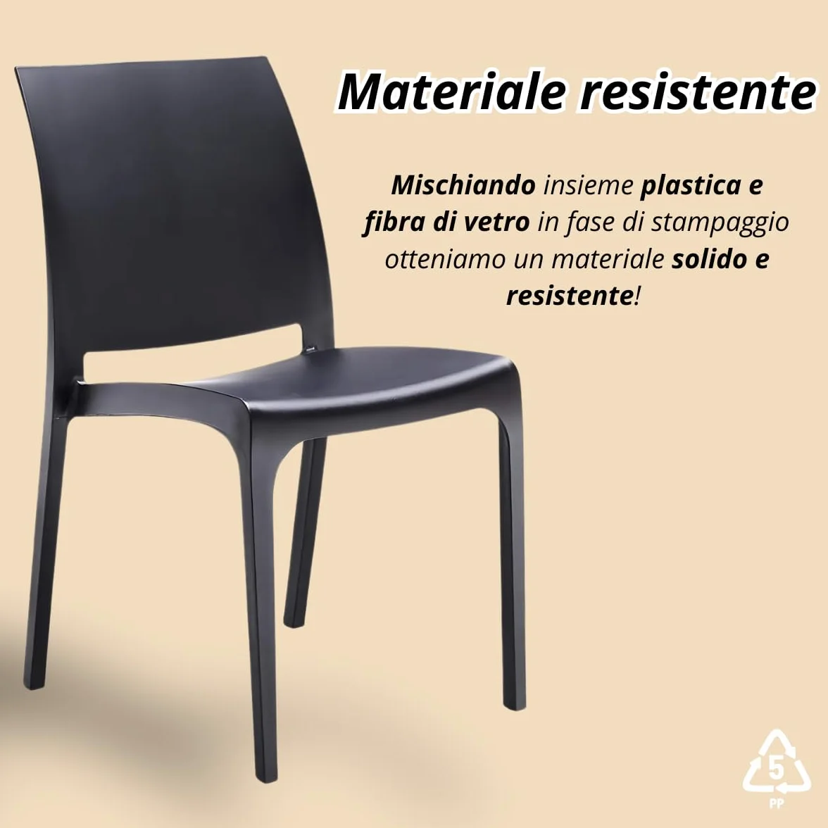 Tomaino - Silla de cocina de plástico, 6 sillas apilables de plástico con reposabrazos para exterior e interior, sillas para jardín, salón, balcón o bar, color negro