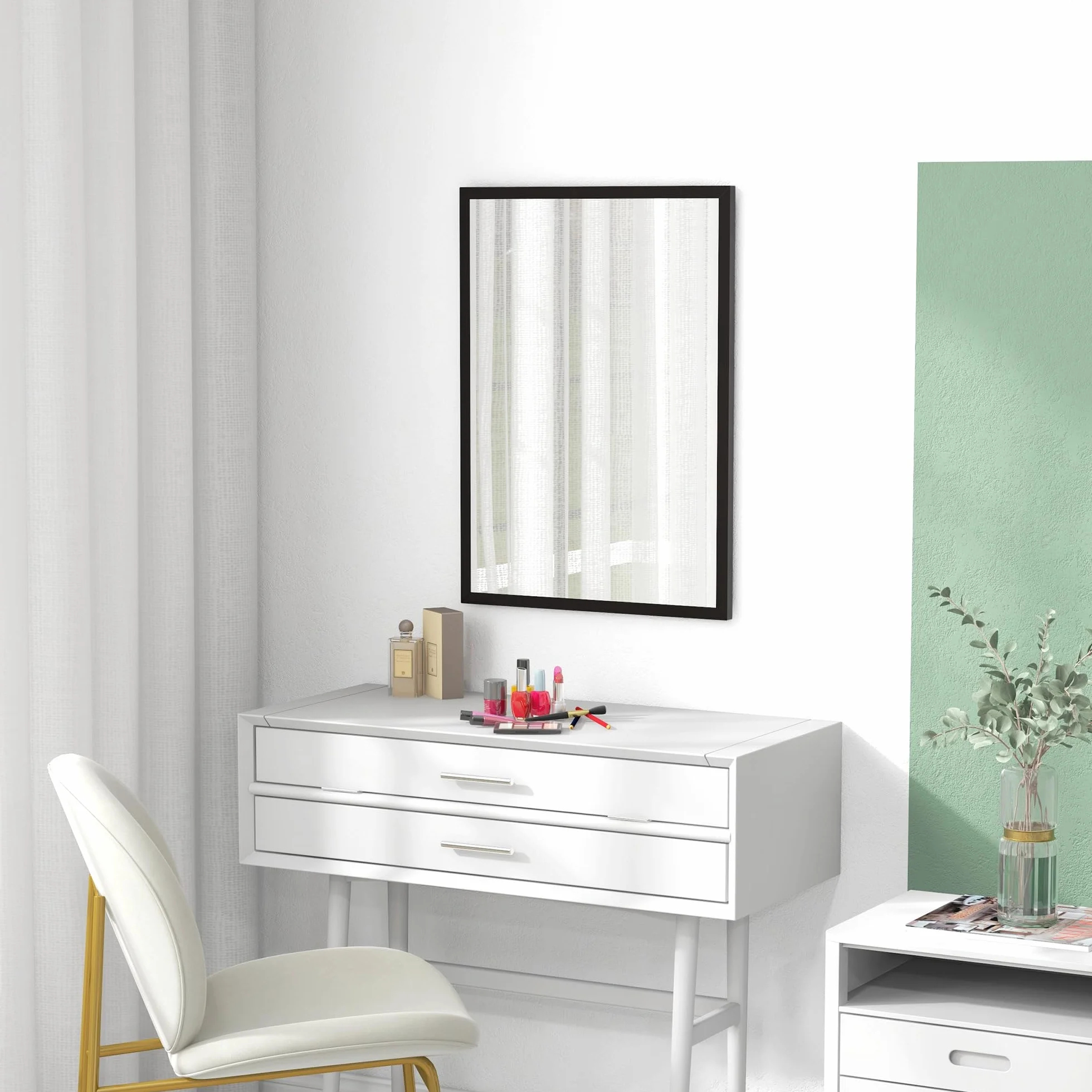 HOMCOM Espejo de Pared, 70x50 cm, Espejo de Baño Rectangular, Decorativo para Salón, Entrada, Pasillo, Horizontal o Vertical, Negro