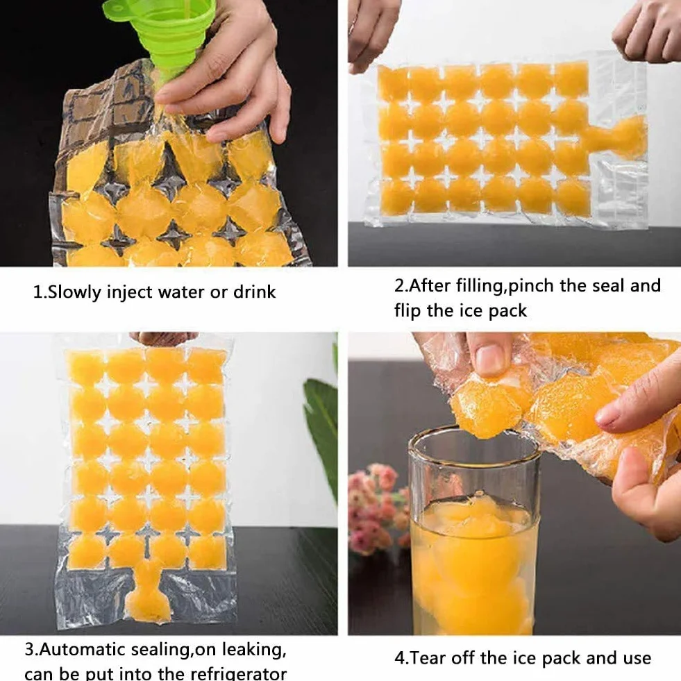 Bolsa de cubitos de hielo desechable 100 moldes sellable automáticamente transparente 1 embudo