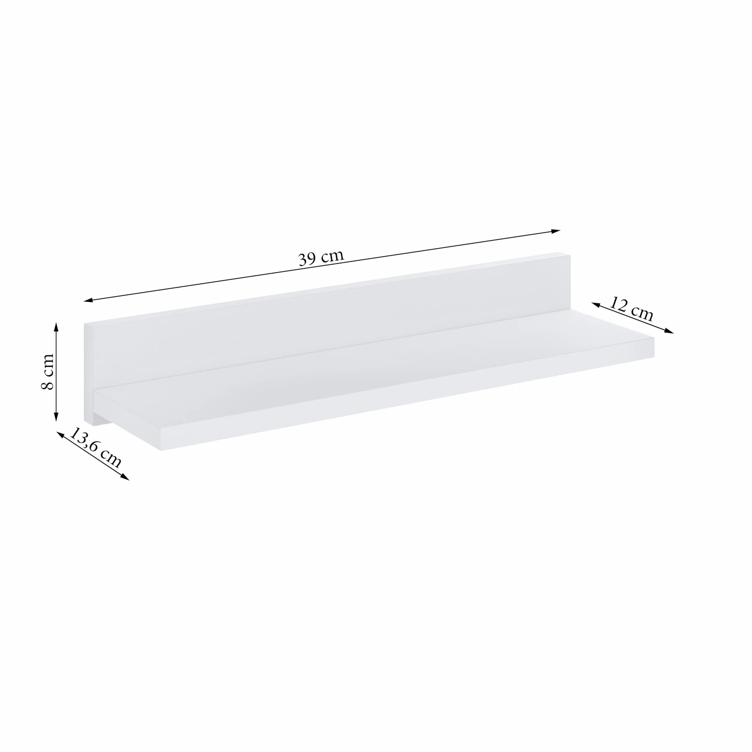 Estante de Pared 39cm, 3 Estantes Flotantes Blancos, Juego para Dormitorio y Cocina