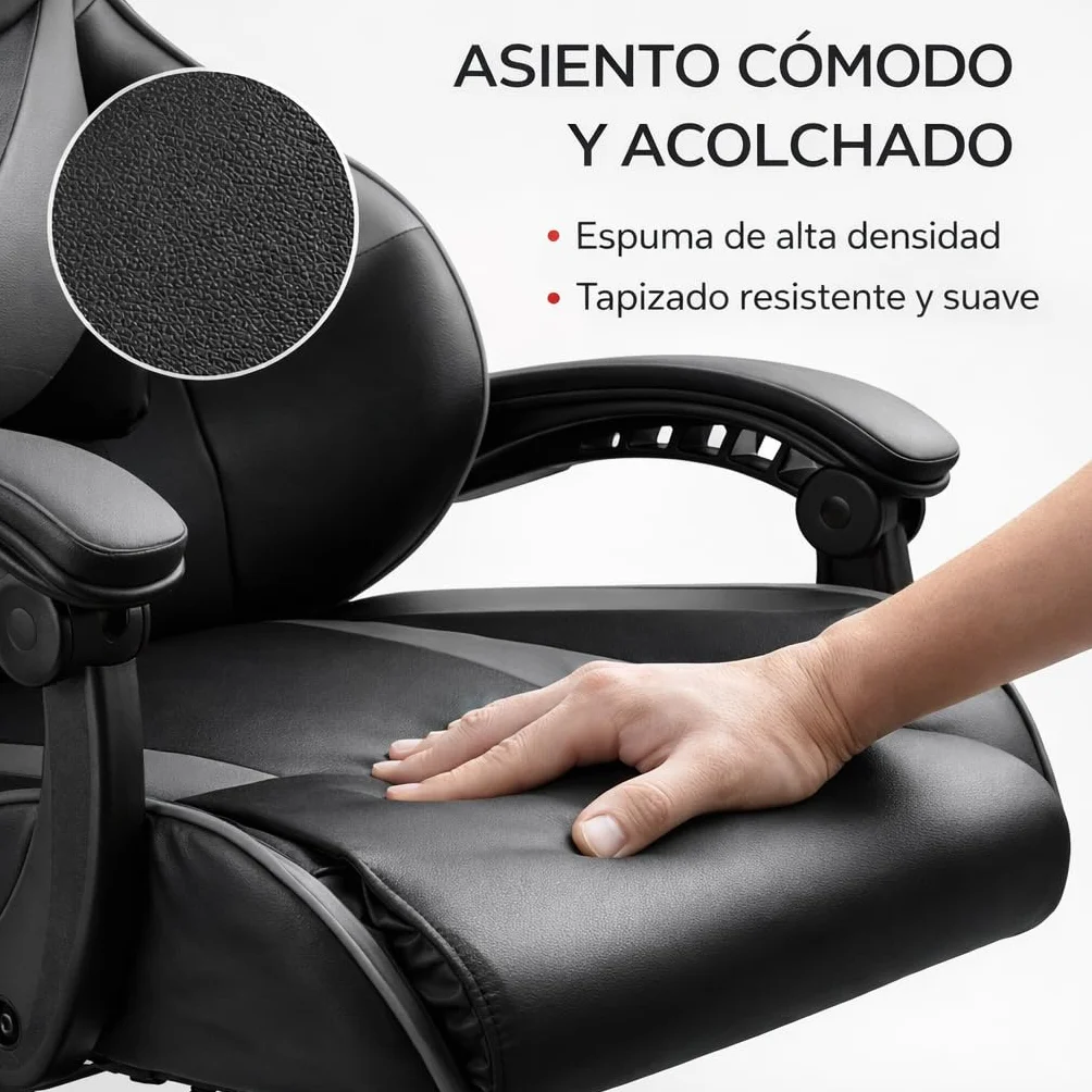 Silla Gaming Ergonómica Reclinable con Cojín Lumbar y Cervical, Altura Ajustable, Reposabrazos Acolchados, Ruedas 360°