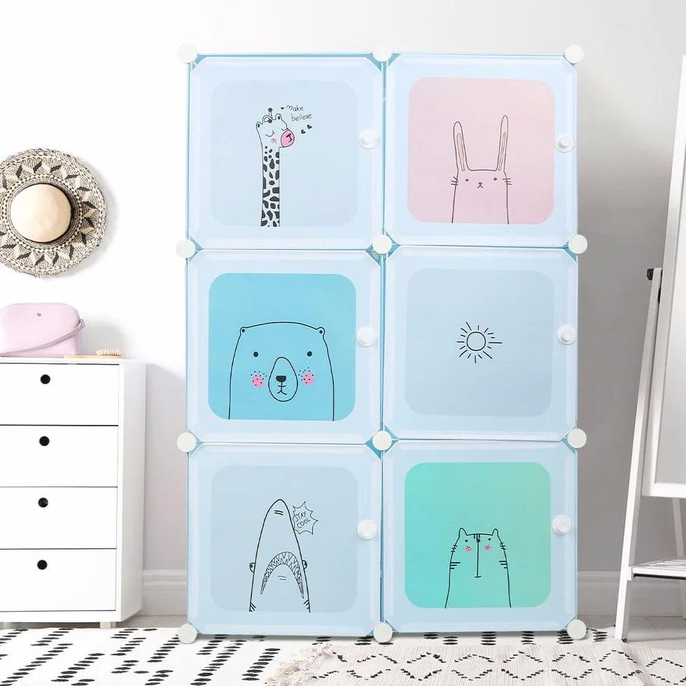 Armario de Plástico Modular con Puertas para Dormitorio Infantil, Organizador de Ropa 74x37x110 cm
