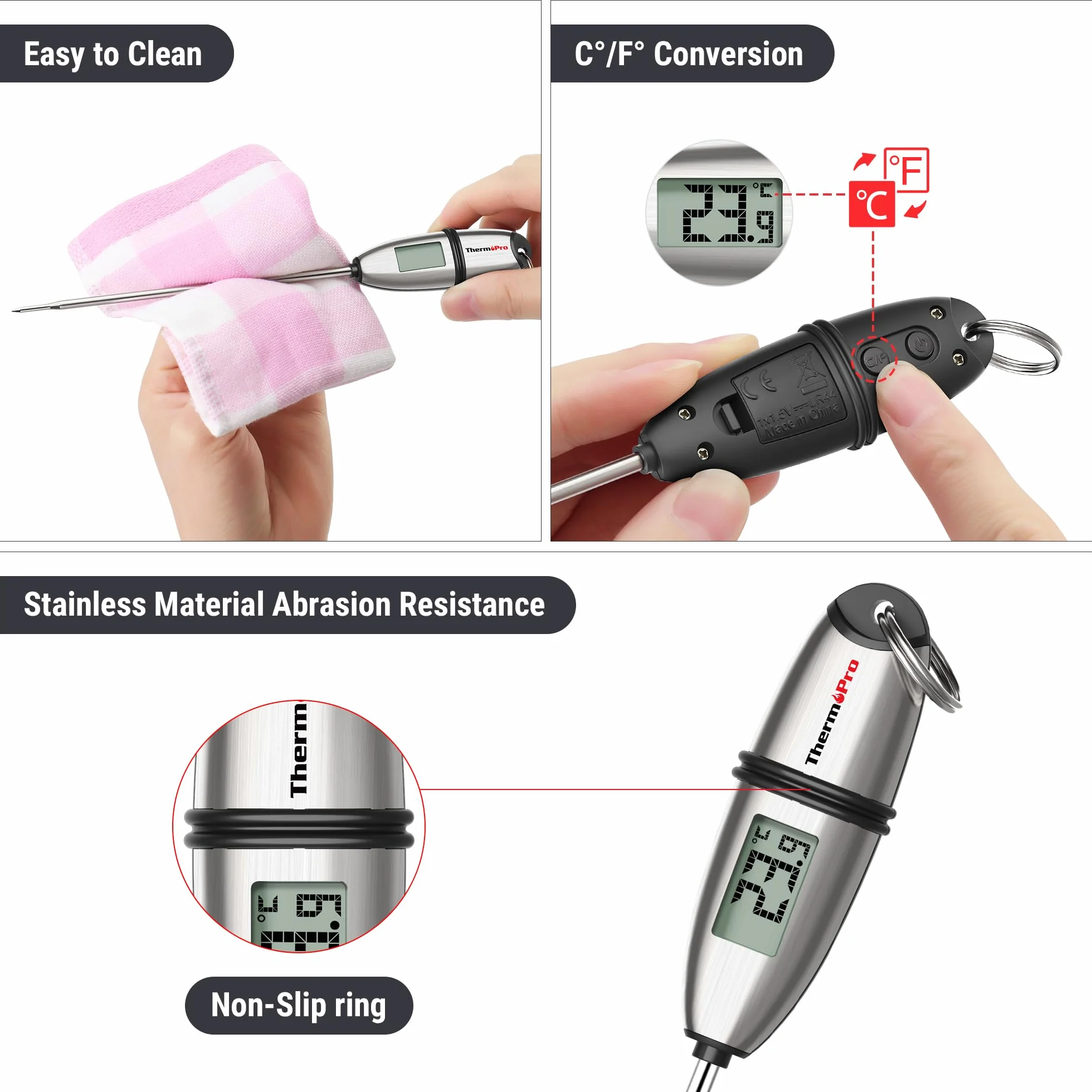 ThermoPro TP02S Termómetro Cocina Lectura Instantánea Digital Sonda Larga Carne Barbacoa