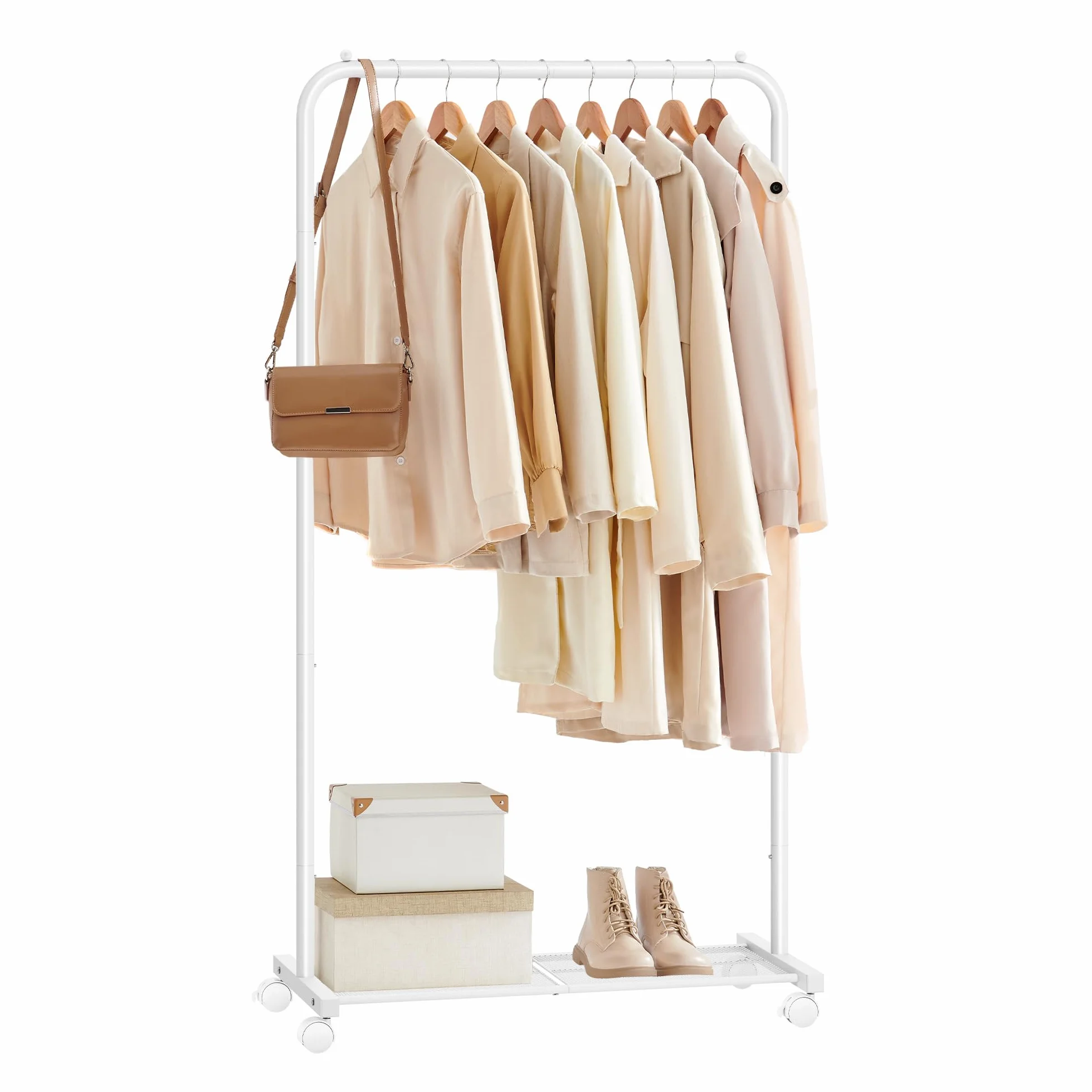SONGMICS Perchero con Ruedas 74 cm Acero Blanco 35 kg 2 Frenos HSR130W01