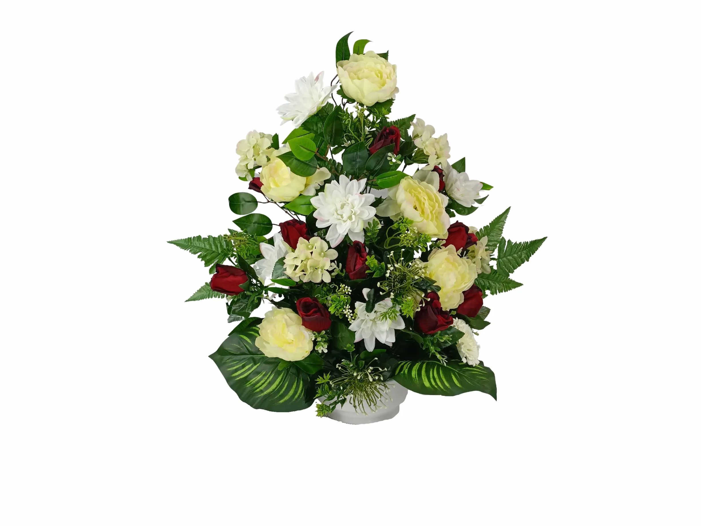 DRW Centro de Flores Artificiales para Cementerio Iglesias Bodas Centro de Flores para los Santos Rojo Blanco y Beige 75x55 cm