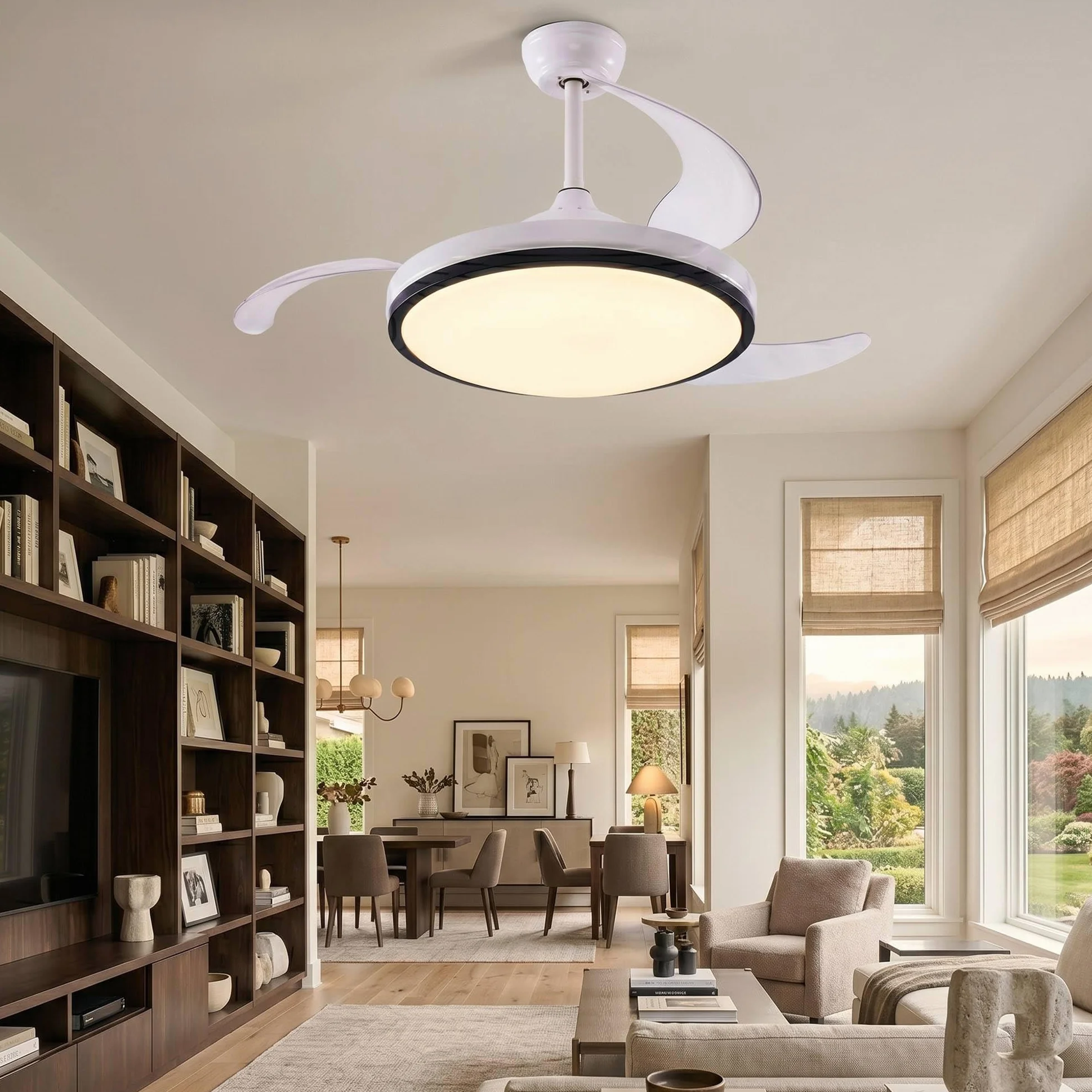 Well Home 2x Ventilador de Techo con Luz LED Ø53x30cm - Aspas retráctiles, Silencioso, 6 Velocidades, Mando a distancia y luz regulable 3 Tonos