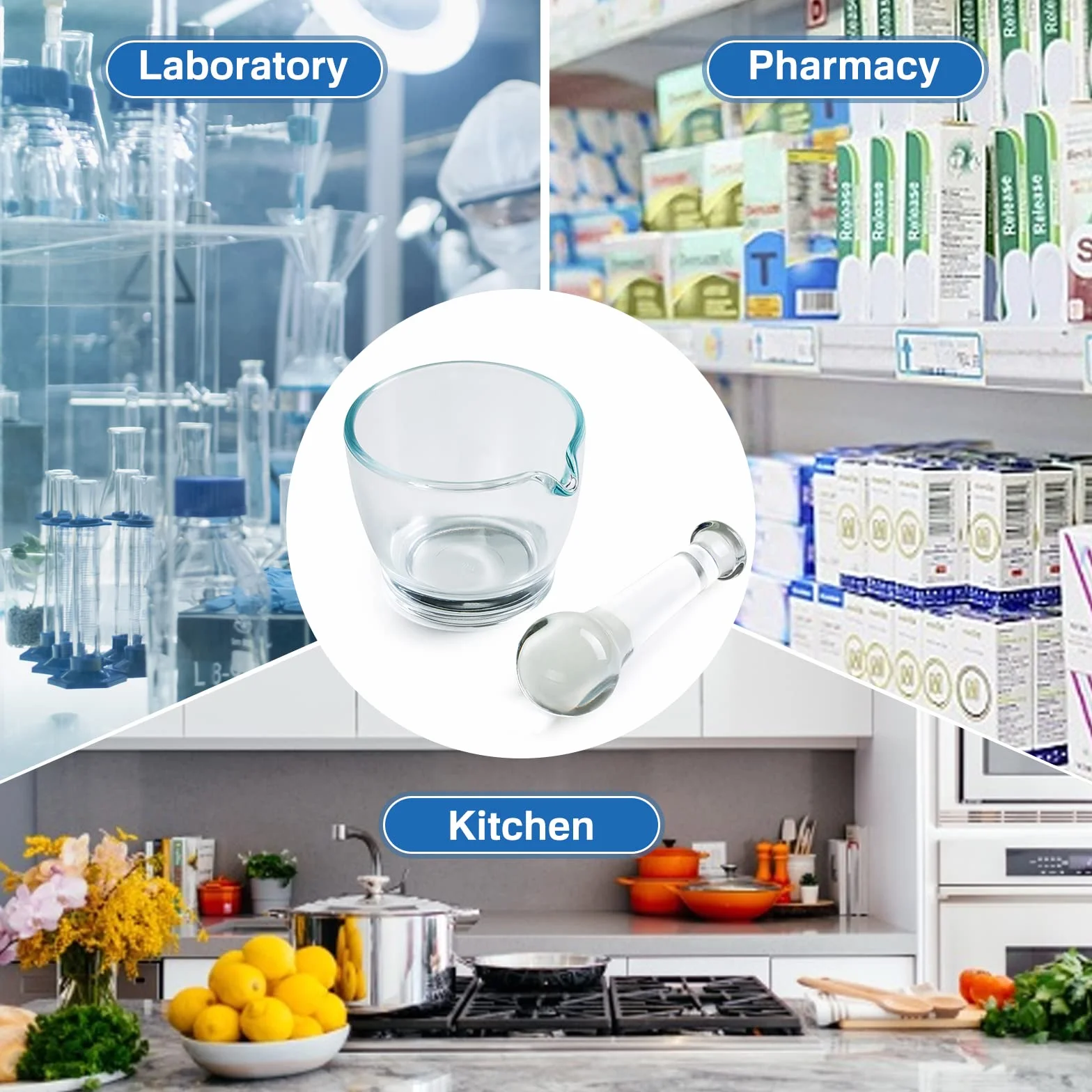 Ultrassist Mortero de vidrio y mortero tazón, amoladora de medicamentos y mezclador para laboratorio de farmacia o ciencia (4 oz)